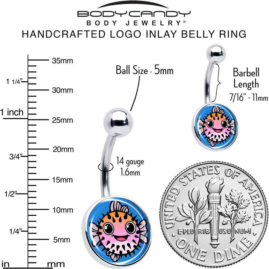 BodyCandy Swimming Pink Pufferfish Belly Ring by Onyx O — alternative angle