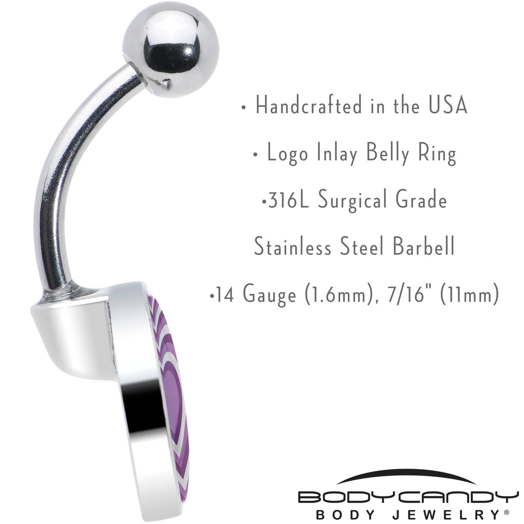BodyCandy Purple Retro Heart Belly Ring by Onyx O — in-use photo