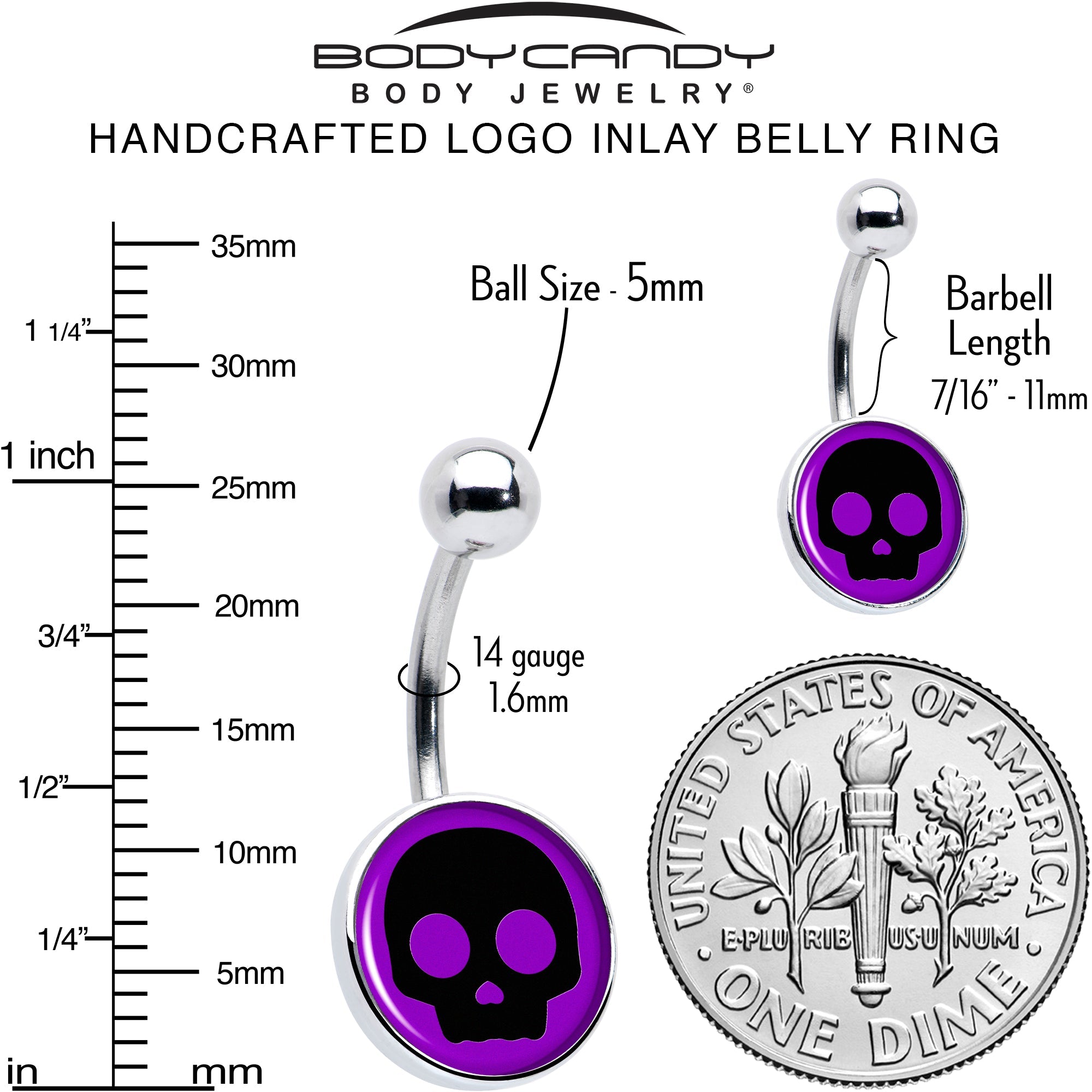BodyCandy Purple Black Simple Skull Belly Ring by Onyx O — alternative angle