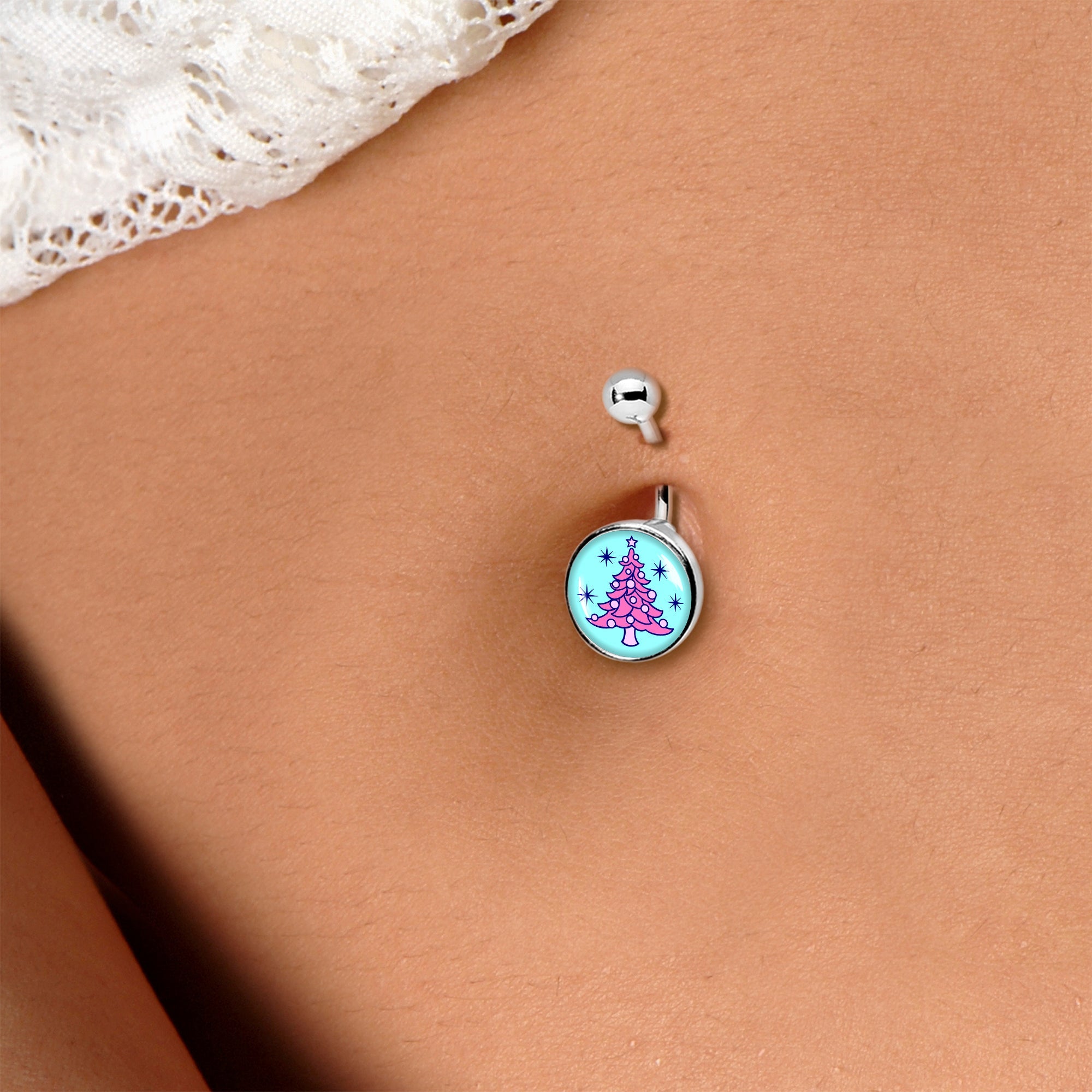 BodyCandy Pastel Christmas Tree Holiday Belly Ring by Onyx O — lifestyle context