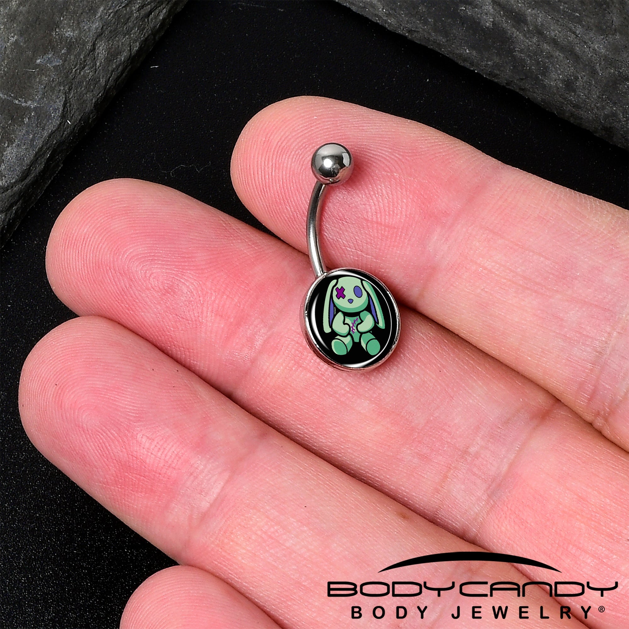 BodyCandy Zombie Bunny Belly Ring by Onyx O — detail close-up