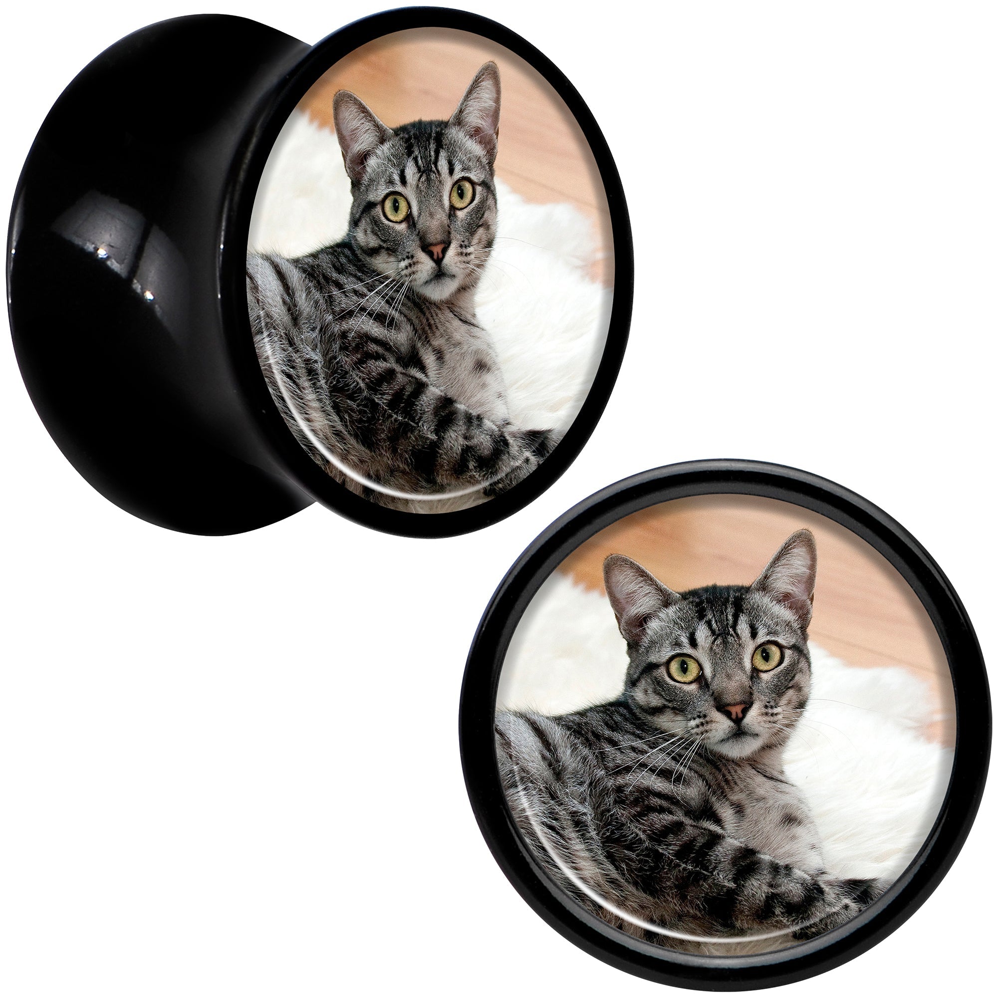 BodyCandy Black Acrylic Custom Photo Saddle Plug - buy 2 for a pair — in-use photo