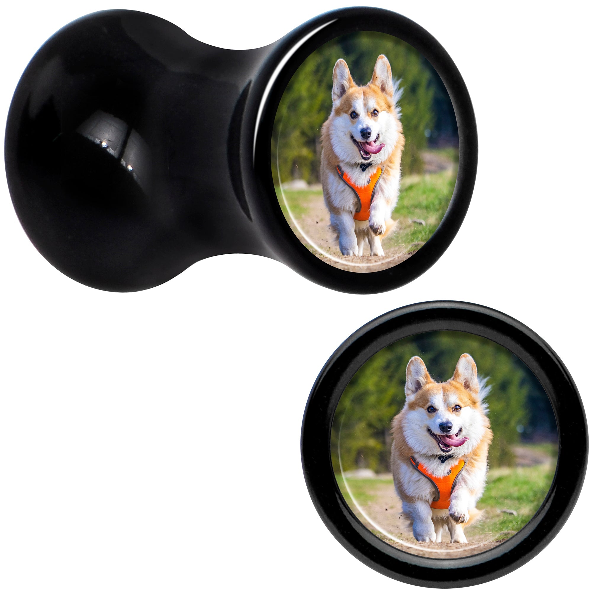 BodyCandy Black Acrylic Custom Photo Saddle Plug - buy 2 for a pair — detail close-up
