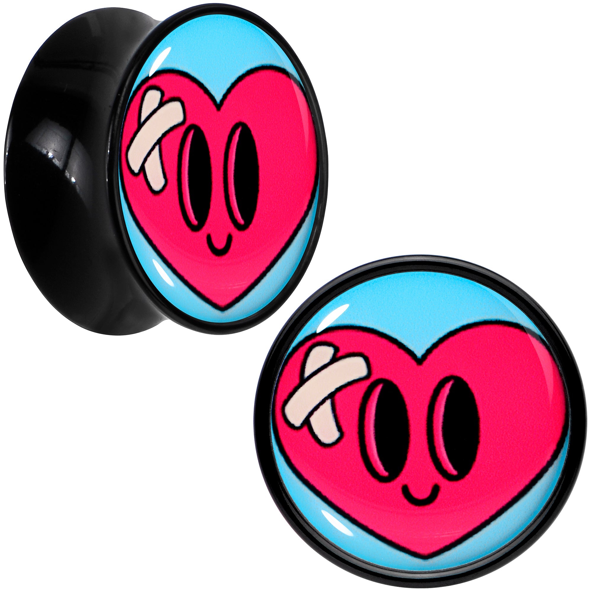 BodyCandy Black Acrylic Heartbreak Bandaged Heart Double Flare Plug Set by Onyx O — color detail