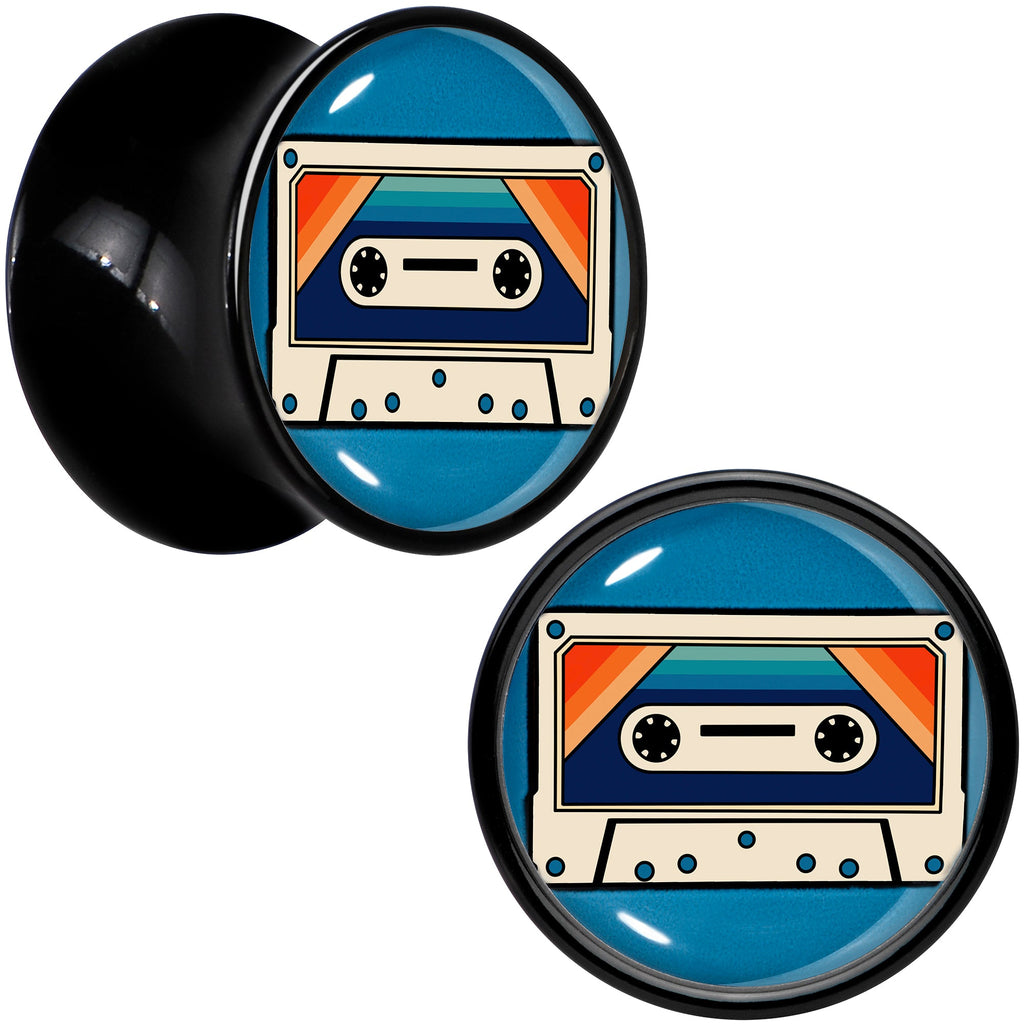 BodyCandy Black Acrylic Retro Cassette Double Flare Plug Set by Onyx O — detail close-up