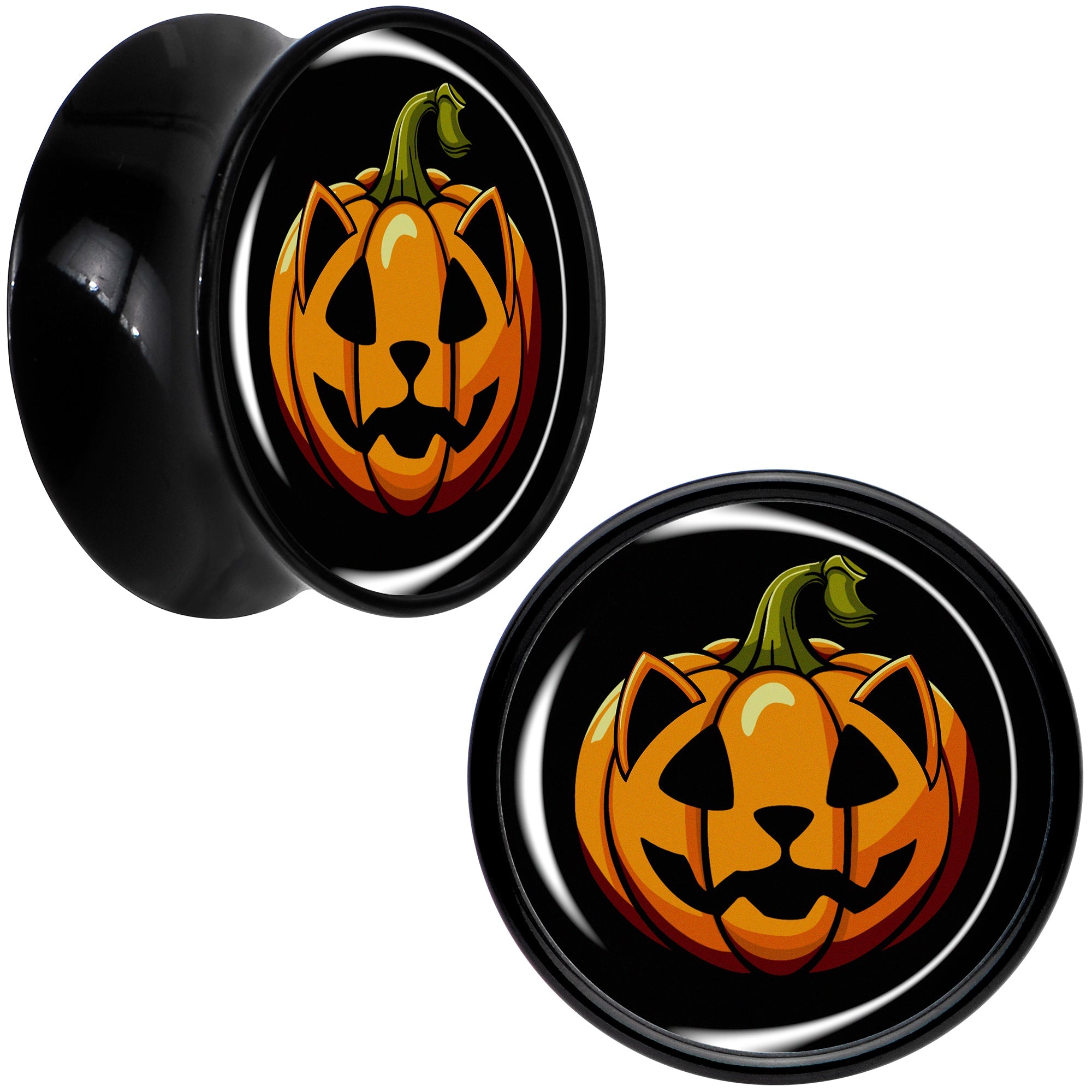 BodyCandy Orange Pumpkin Cat Jack-O-Lantern Black Acrylic Saddle Plug Set by Onyx O — color detail