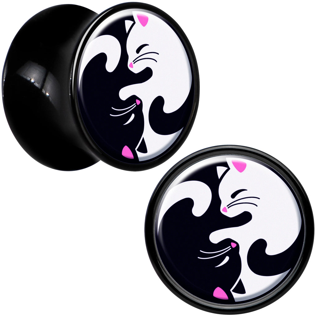 BodyCandy Black Acrylic Cute Kitty Cat Yin Yang Double Flare Plug Set by Onyx O — in-use photo