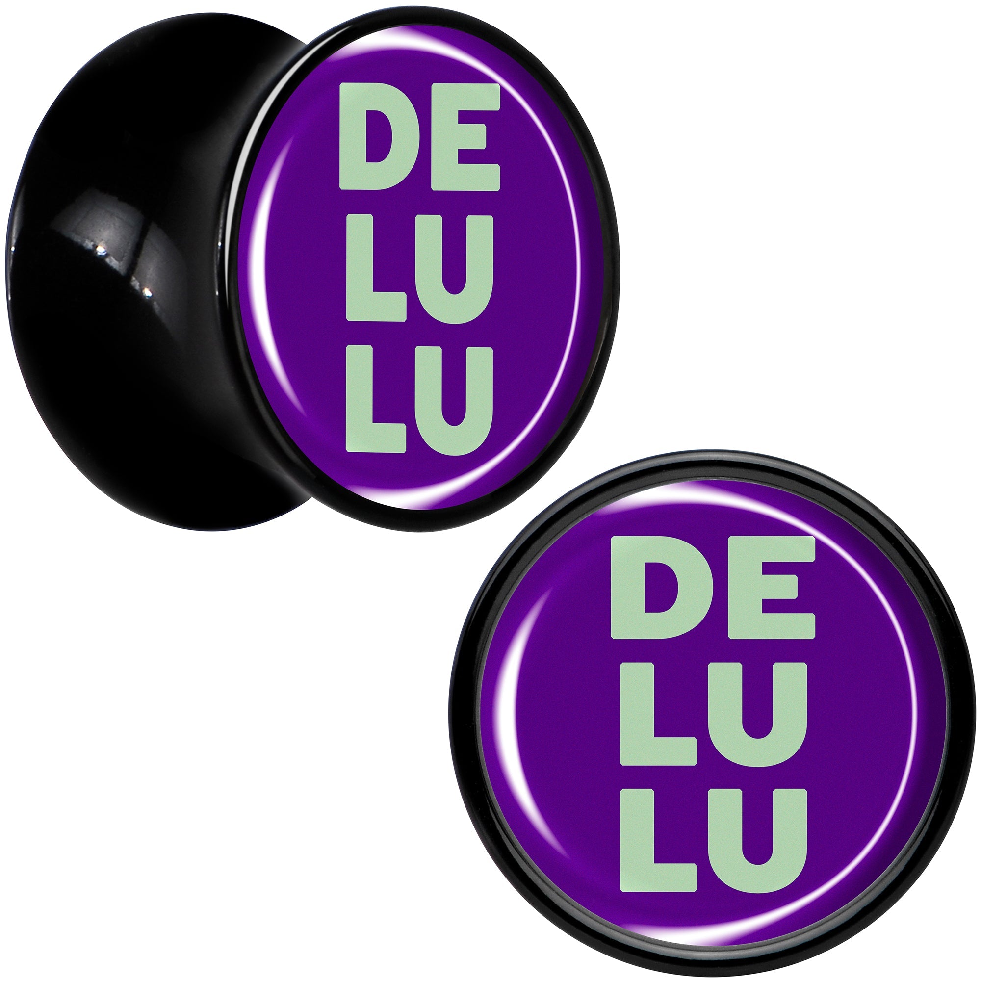 BodyCandy Word DELULU Black Acrylic Saddle Plug Set by Onyx O — in-use photo