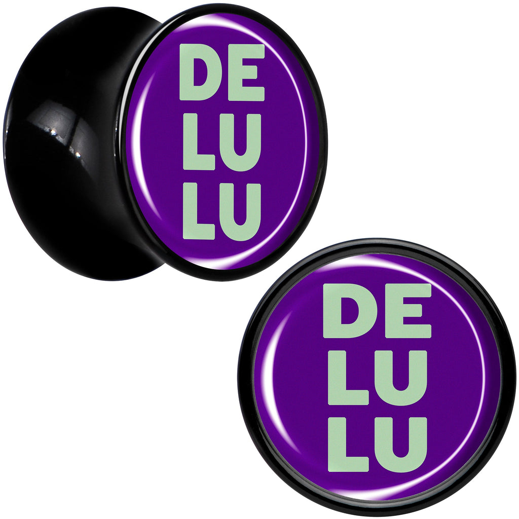 BodyCandy Word DELULU Black Acrylic Saddle Plug Set by Onyx O — detail close-up