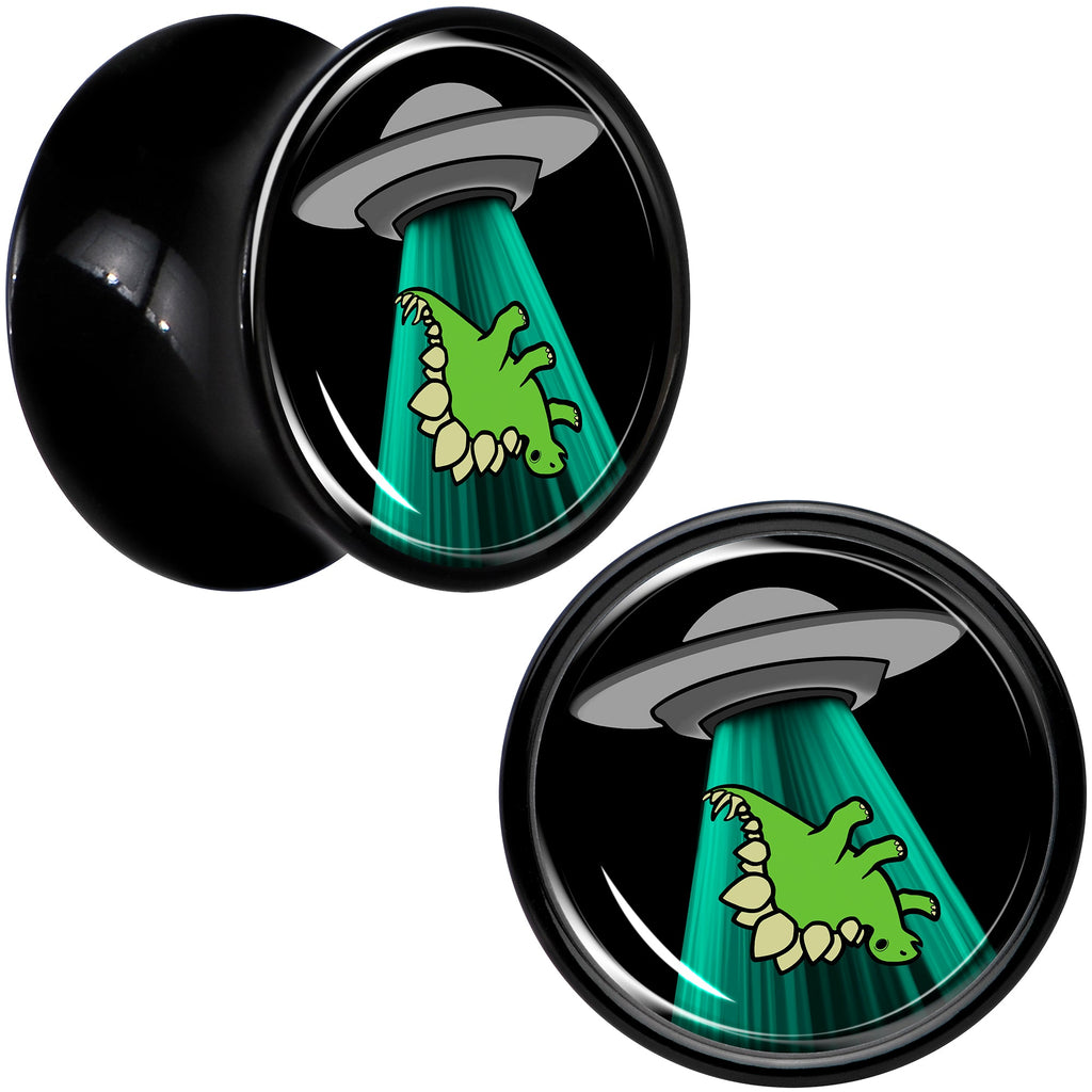 BodyCandy Black Acrylic Alien UFO Dinosaur Abduction Double Flare Plug Set by Onyx O — in-use photo