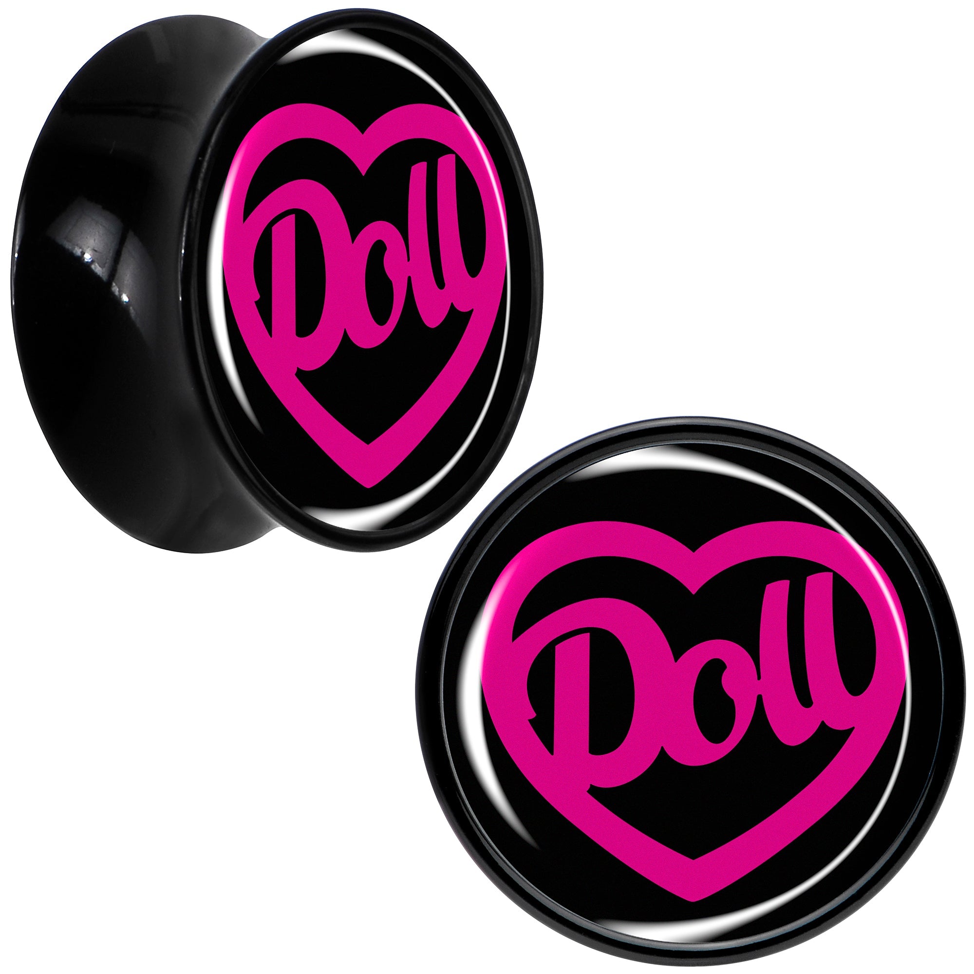 BodyCandy Hollow Heart Doll Word Black Acrylic Saddle Plug Set by Onyx O — packaging