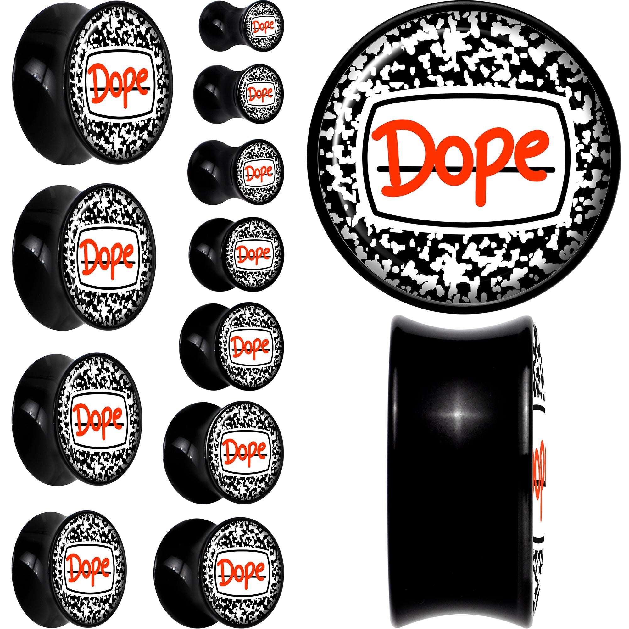BodyCandy 0G Dope Composition Notebook Black Acrylic Saddle Plug Set by Onyx O — main product shot