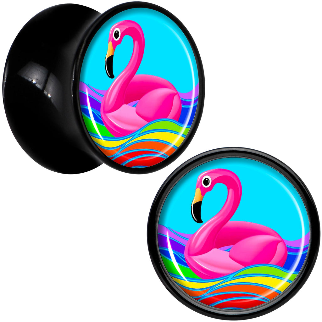 BodyCandy Black Acrylic Rainbow Sea Floating Flamingo Double Flare Plug Set by Onyx O — size reference