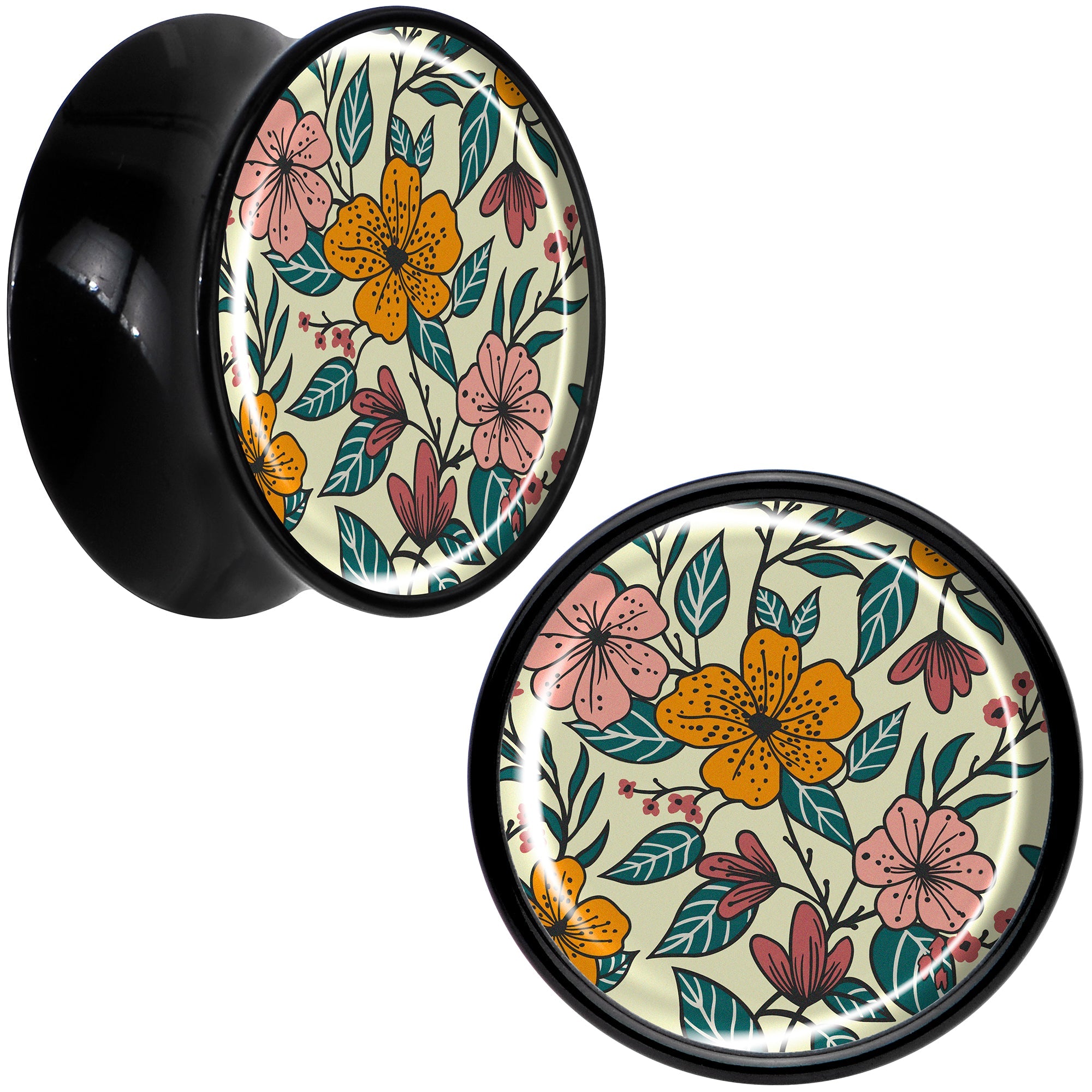BodyCandy Blossom Creation Wildflower Flowers Black Acrylic Saddle Plug Set by Onyx O — color detail
