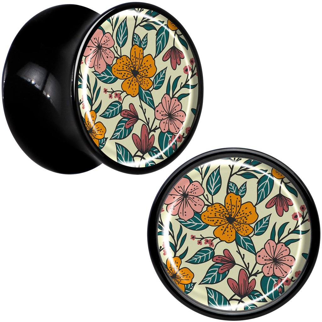 BodyCandy Blossom Creation Wildflower Flowers Black Acrylic Saddle Plug Set by Onyx O — detail close-up