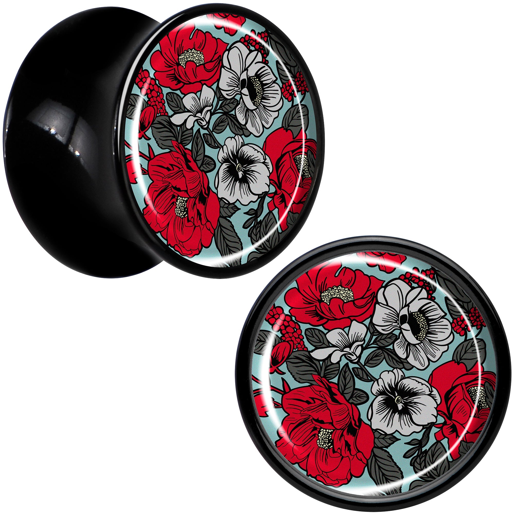 BodyCandy Blossom Creation Vibrant Bloom of Flowers Black Acrylic Saddle Plug Set by Onyx O — in-use photo