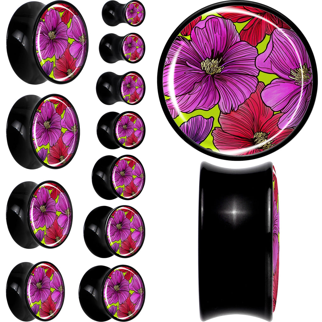 BodyCandy Blossom Creation Tropical Floral Flowers Black Acrylic Saddle Plug Set by Onyx O — main product shot