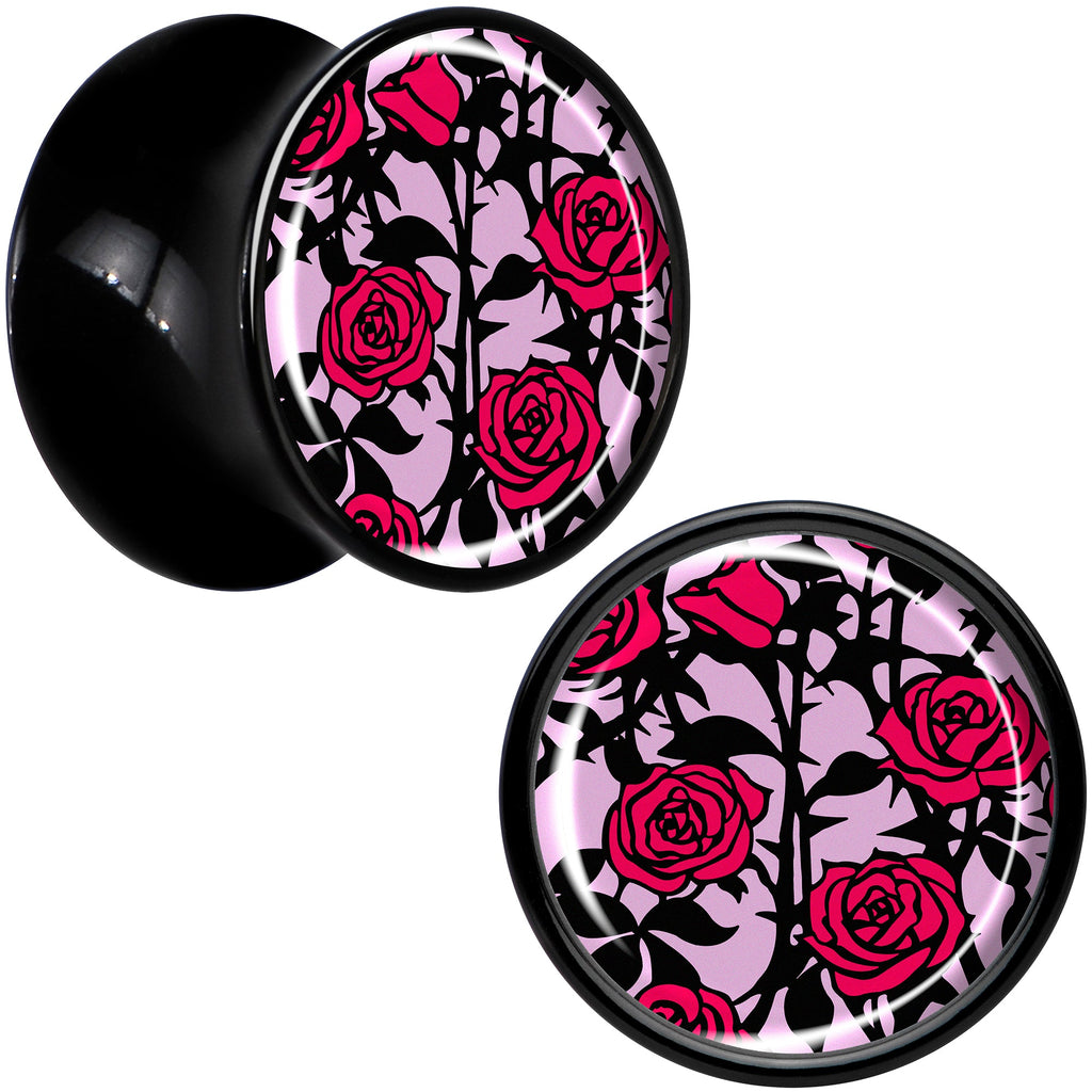 BodyCandy Blossom Creation Floral Love of Roses Black Acrylic Saddle Plug Set by Onyx O — detail close-up