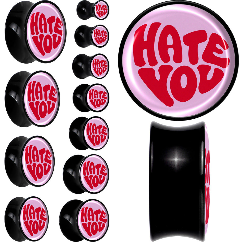BodyCandy Retro Text Hate You Black Acrylic Saddle Plug Set by Onyx O — main product shot