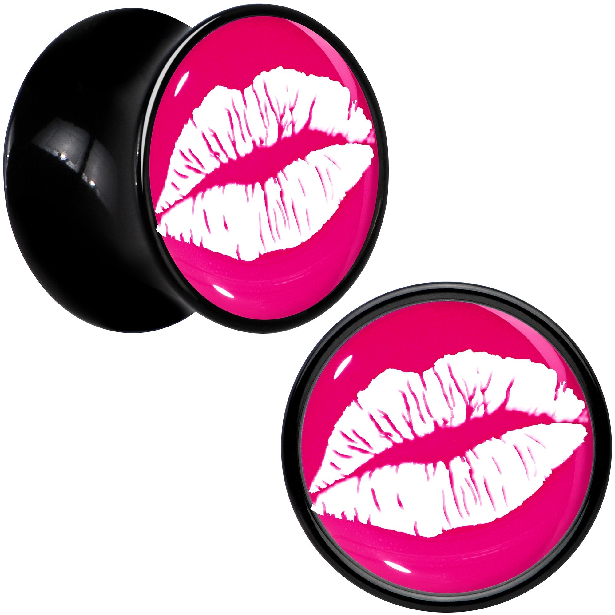 BodyCandy Black Acrylic Red Hot Lips Double Flare Plug Set by Onyx O — in-use photo