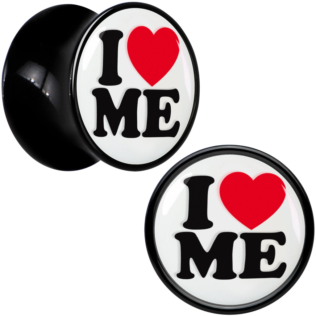 BodyCandy Black Acrylic I Love Me Double Flare Plug Set by Onyx O — detail close-up