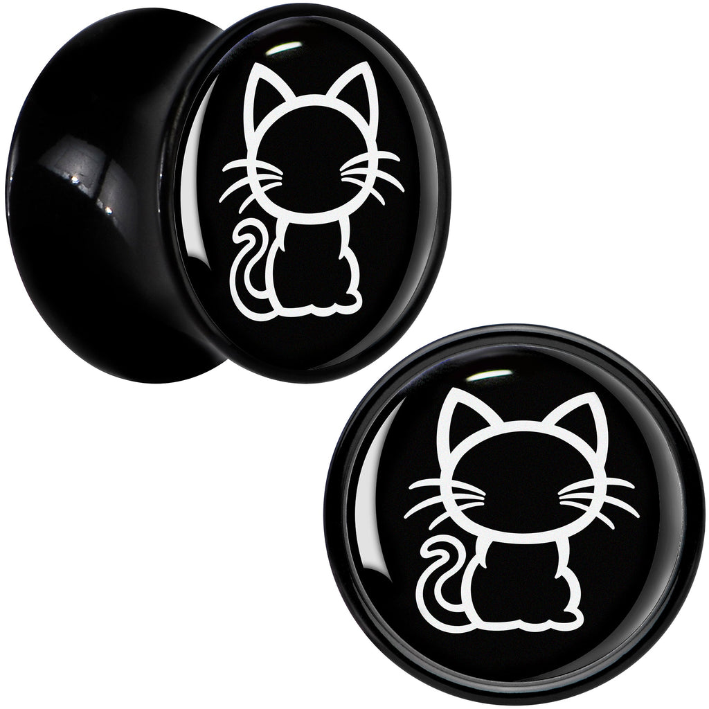 BodyCandy Black and White Kitty Cat Black Acrylic Saddle Plug Set 8mm to 20mm by Onyx O — color detail