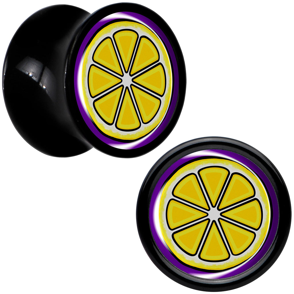 BodyCandy Yellow Slice of Lemon Black Acrylic Saddle Plug Set by Onyx O — feature highlight