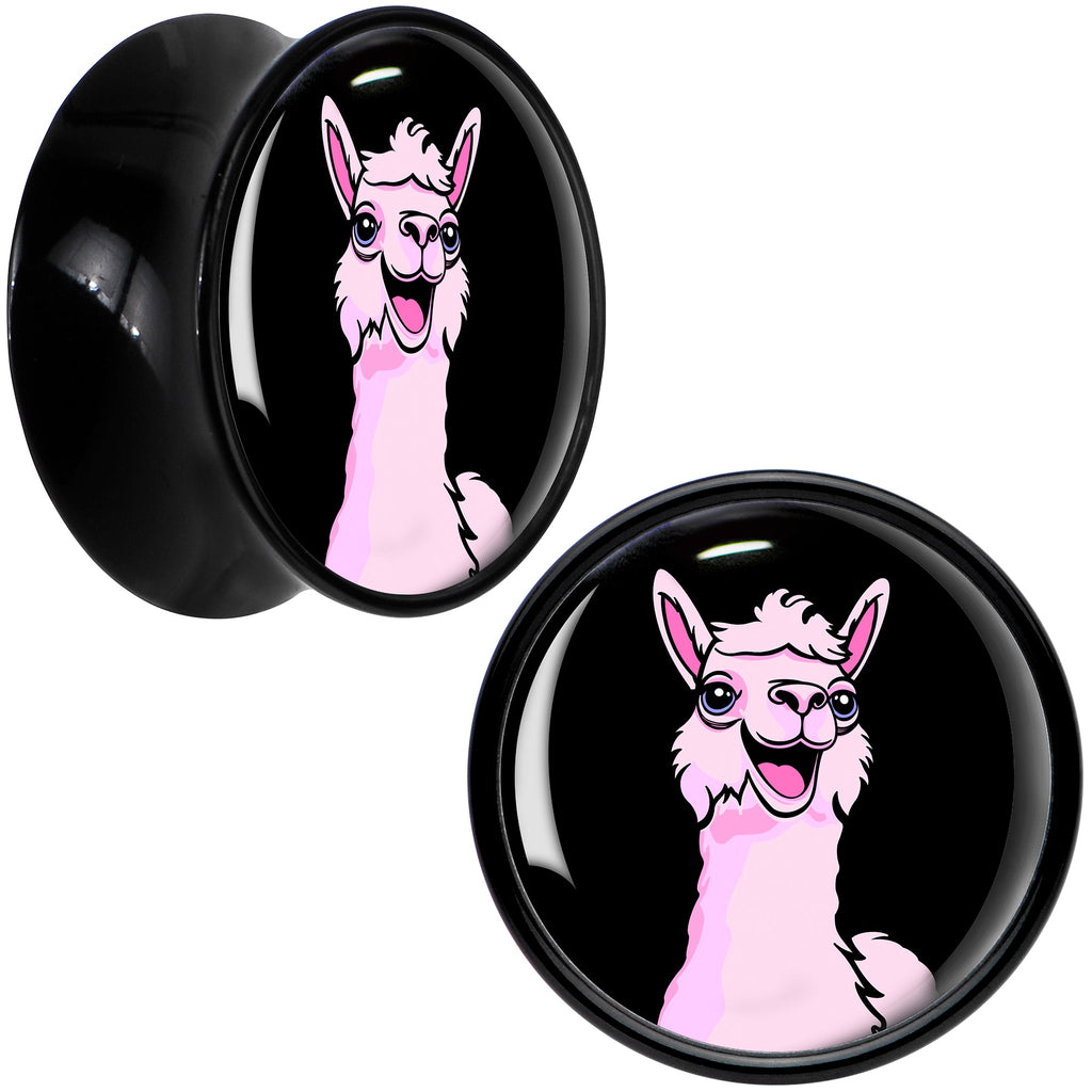 BodyCandy Pink Happy Llama Black Acrylic Saddle Plug Set 8mm to 20mm by Onyx O — packaging