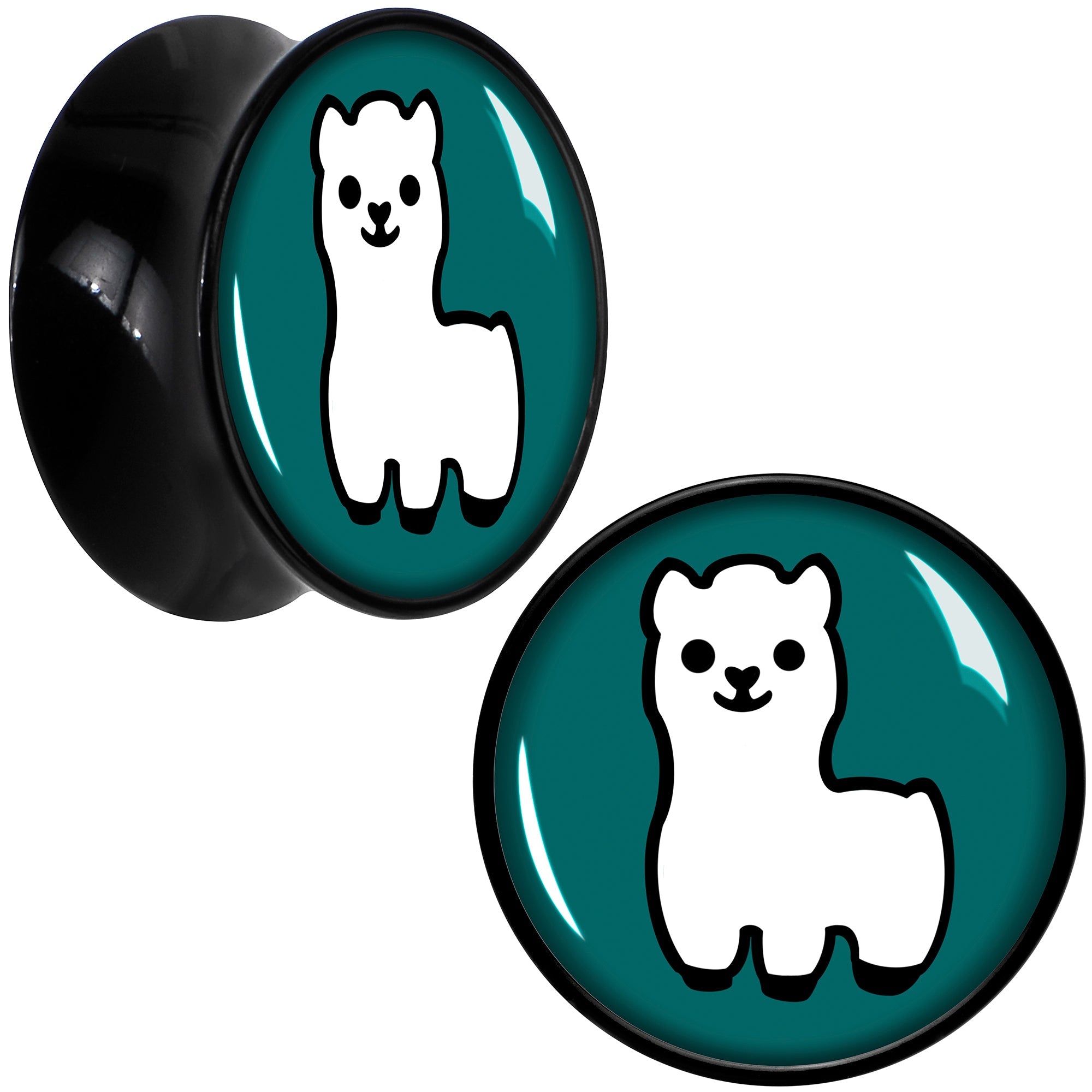 BodyCandy White Llama Black Acrylic Saddle Plug Set 8mm to 20mm by Onyx O — feature highlight