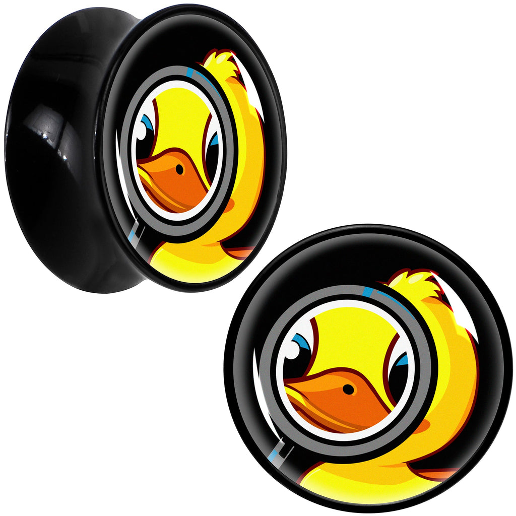 BodyCandy Magnified Yellow Duck Black Acrylic Saddle Plug Set 8mm to 20mm by Onyx O — feature highlight
