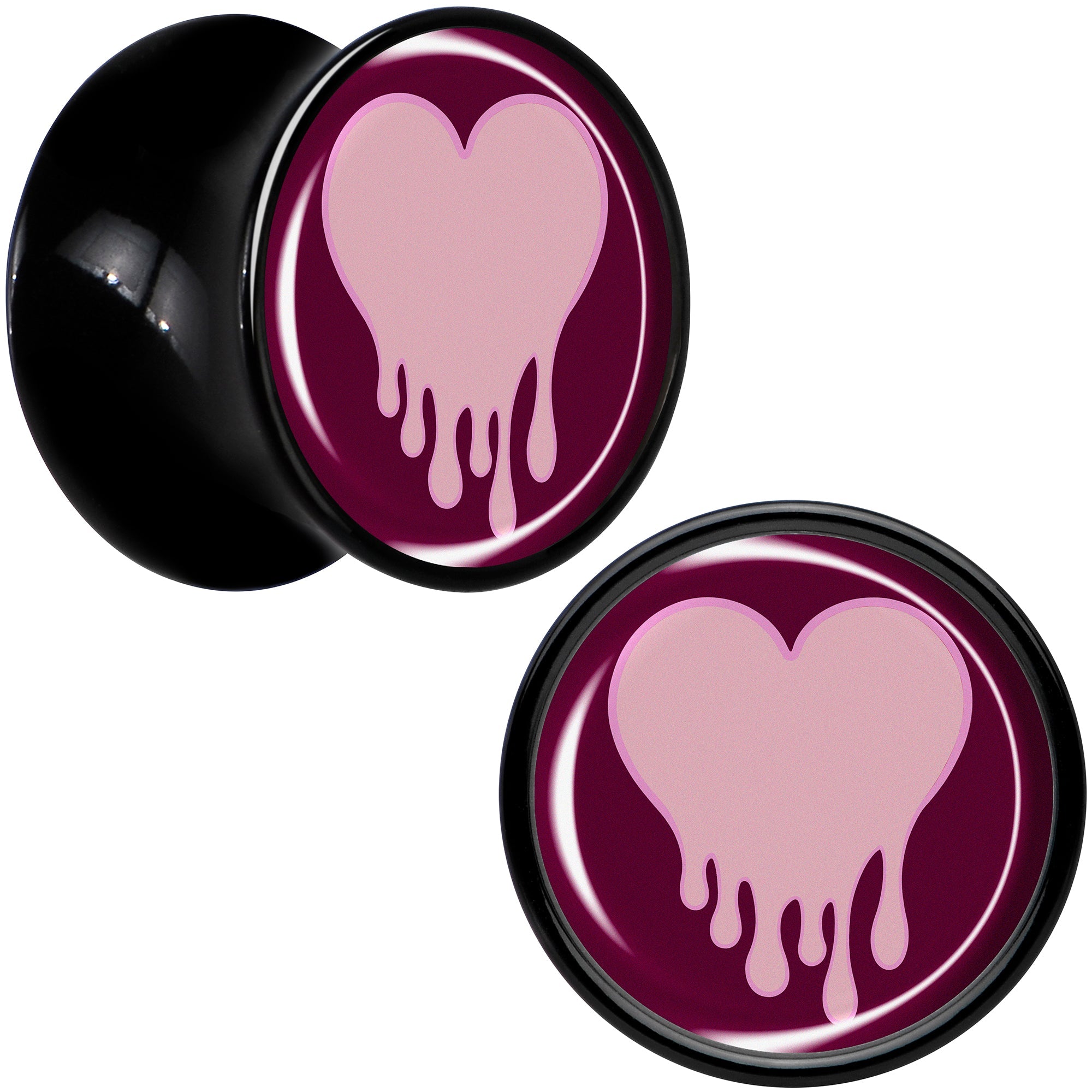 BodyCandy Pinkish Melting Heart Black Acrylic Saddle Plug Set by Onyx O — in-use photo
