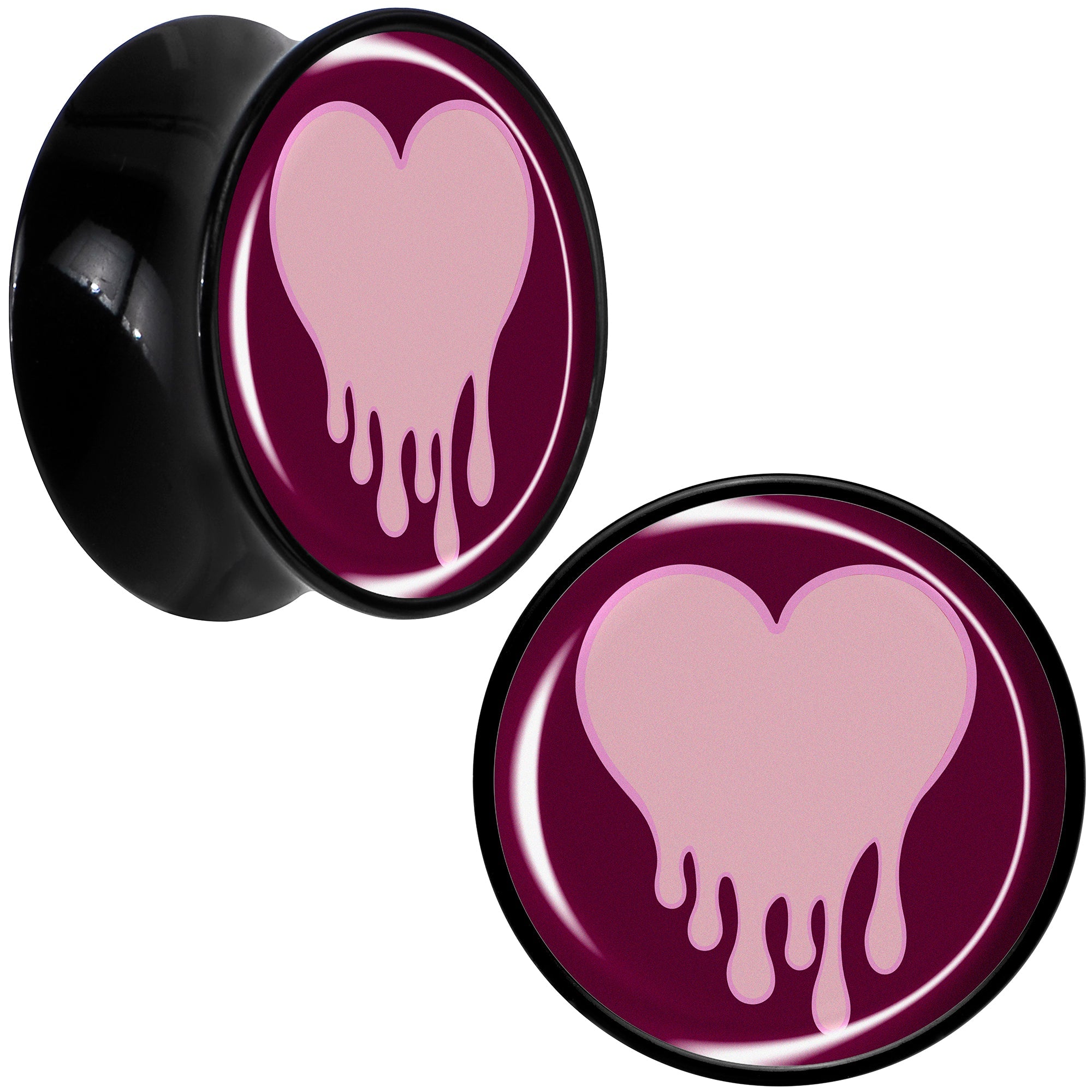 BodyCandy Pinkish Melting Heart Black Acrylic Saddle Plug Set by Onyx O — fabric or material detail