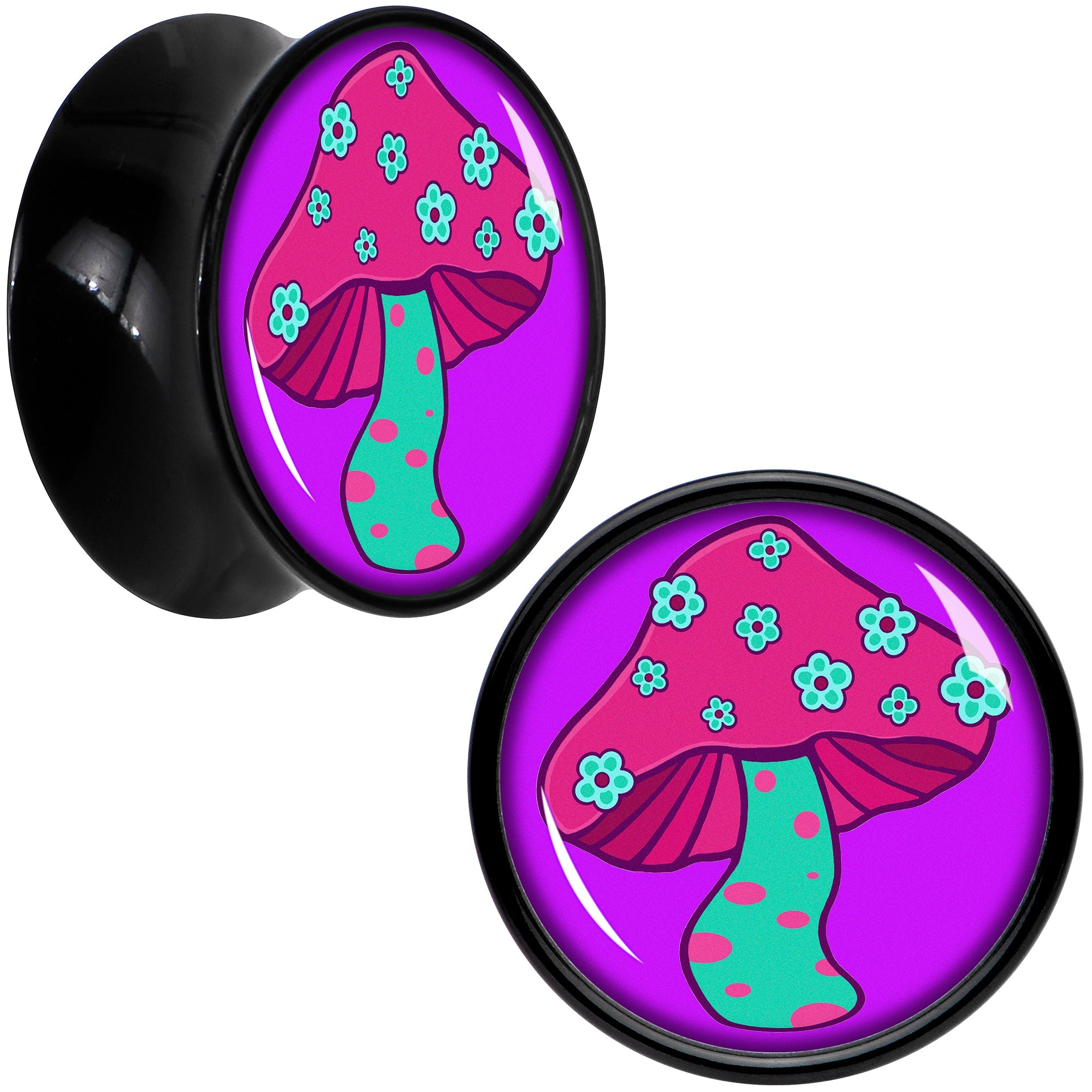 BodyCandy Black Acrylic Funky Floral Mushroom Double Flare Plug Set by Onyx O — color detail