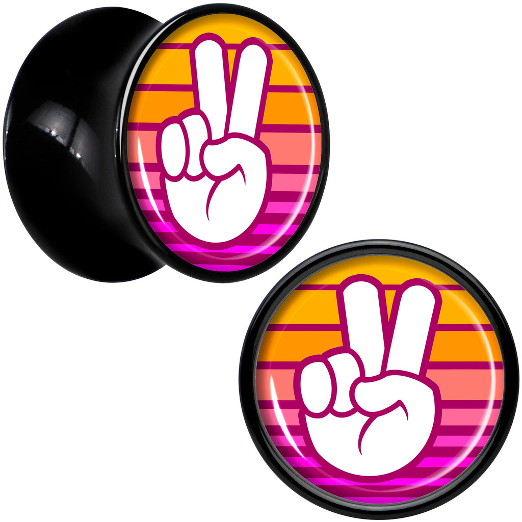 BodyCandy Black Acrylic Retro Peace Fingers Double Flare Plug Set by Onyx O — in-use photo
