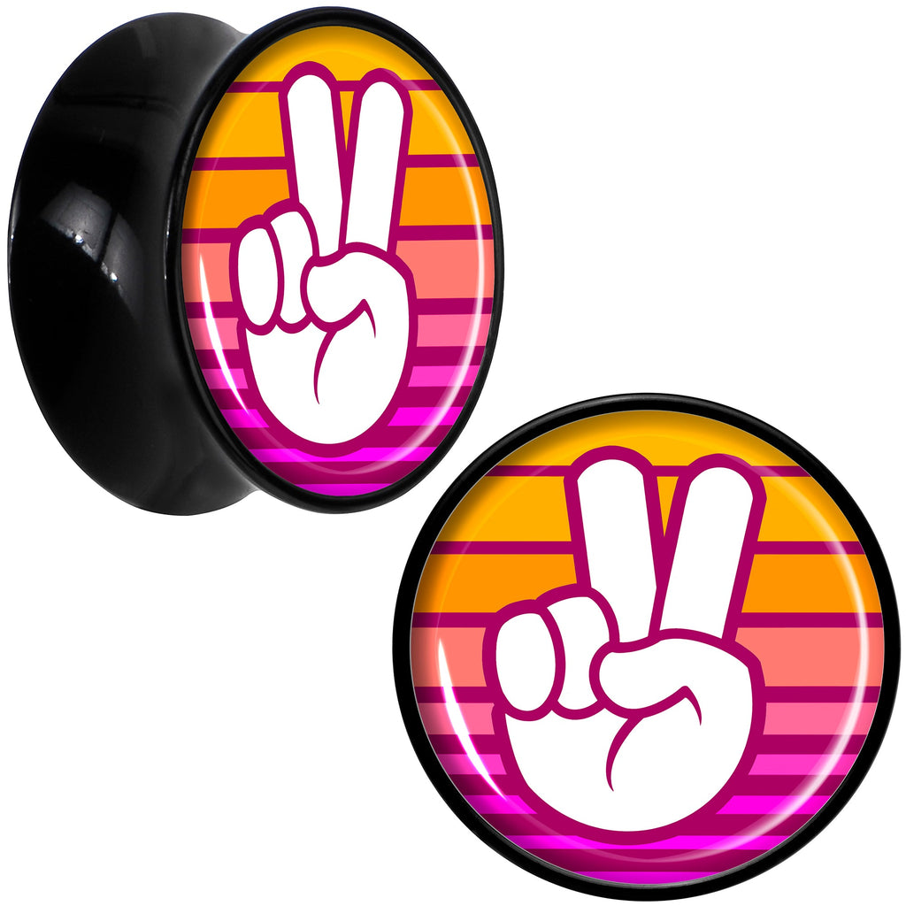 BodyCandy Black Acrylic Retro Peace Fingers Double Flare Plug Set by Onyx O — fabric or material detail