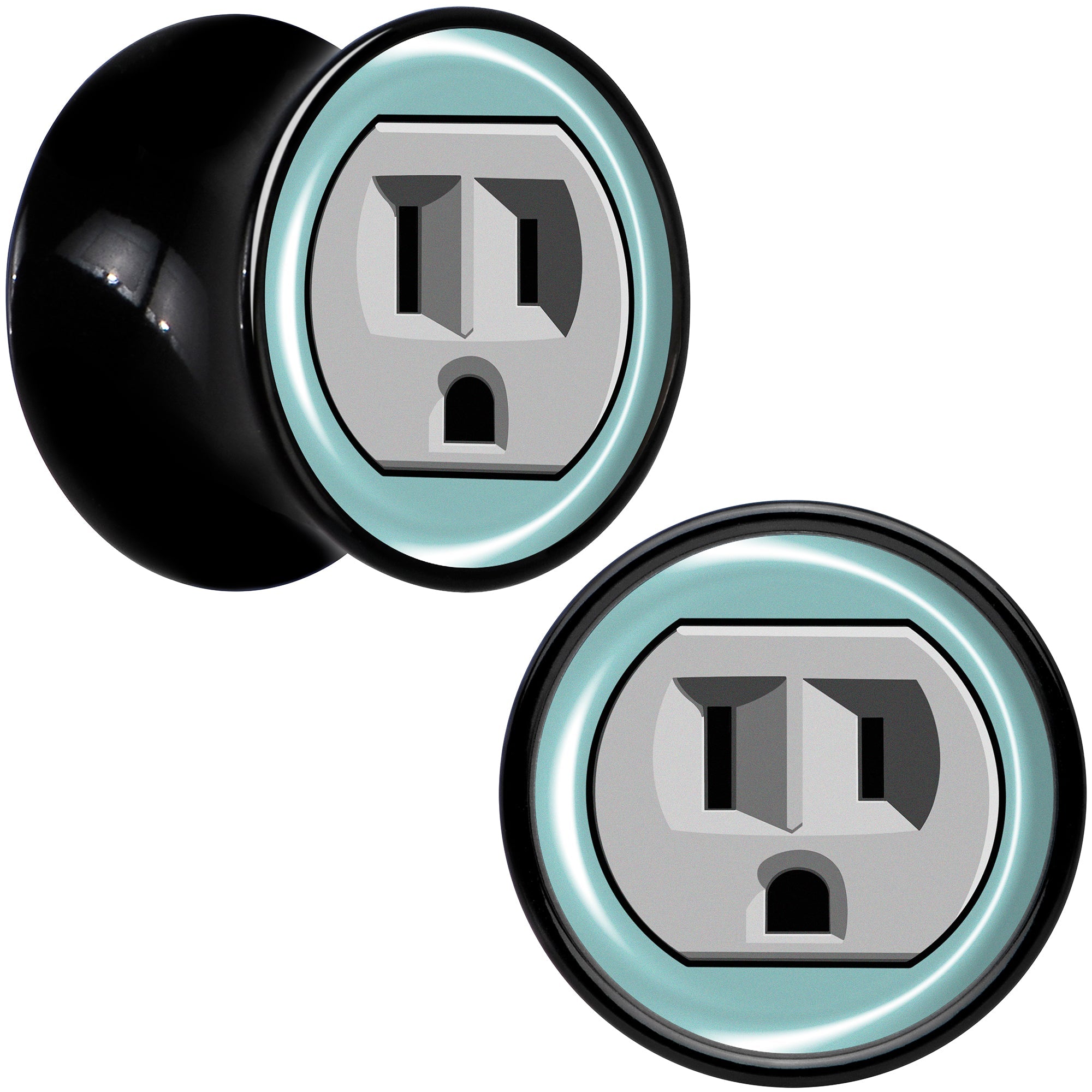 BodyCandy 0G Frowning Plug OutletBlack Acrylic Saddle Plug Set by Onyx O — detail close-up