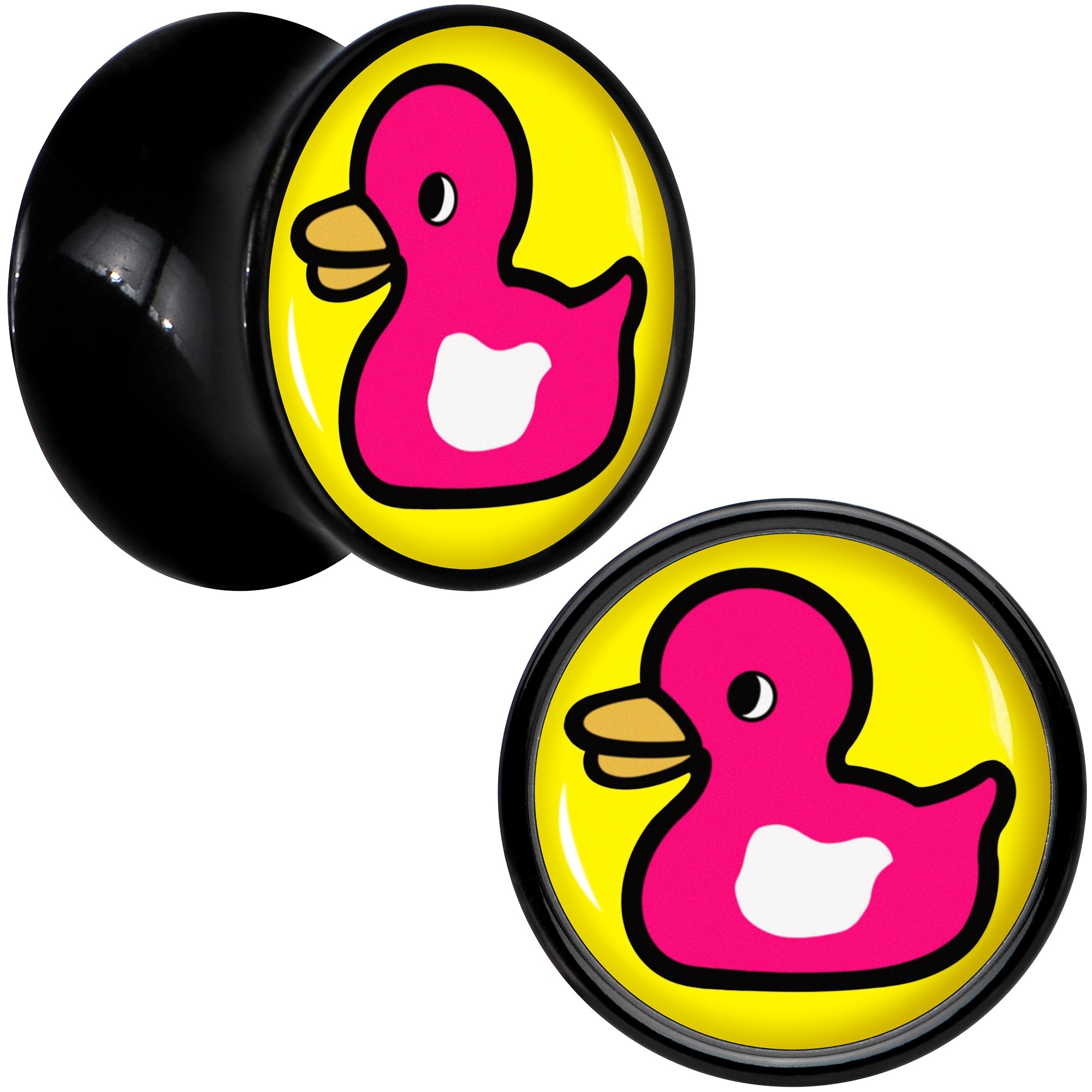 BodyCandy Black Acrylic Pink Ducky Double Flare Plug Set by Onyx O — size reference