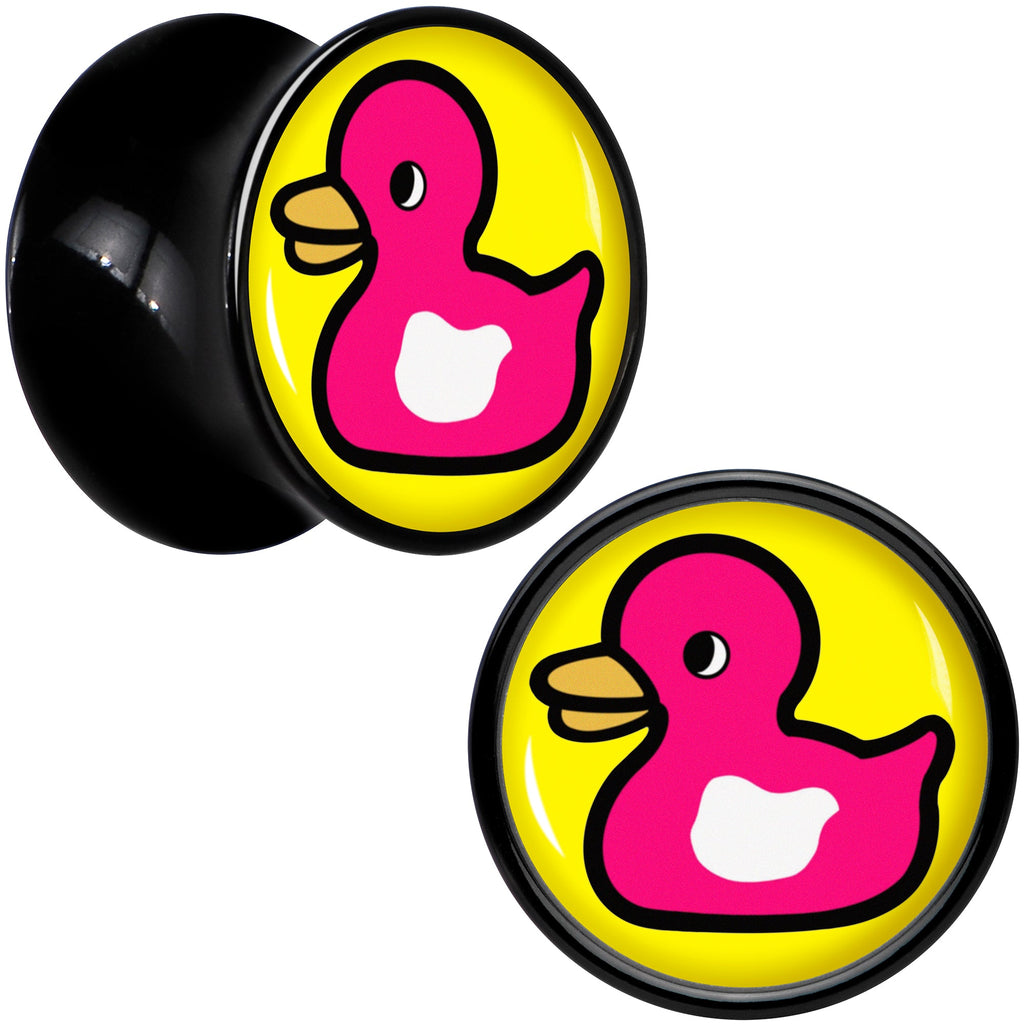 BodyCandy Black Acrylic Pink Ducky Double Flare Plug Set by Onyx O — detail close-up