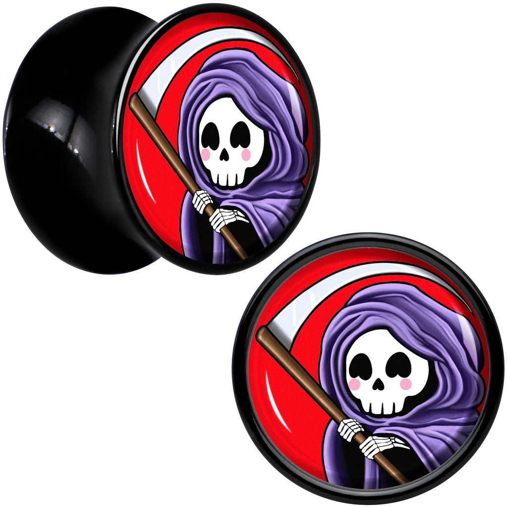 BodyCandy Black Acrylic Grim Reaper Double Flare Plug Set by Onyx O — in-use photo