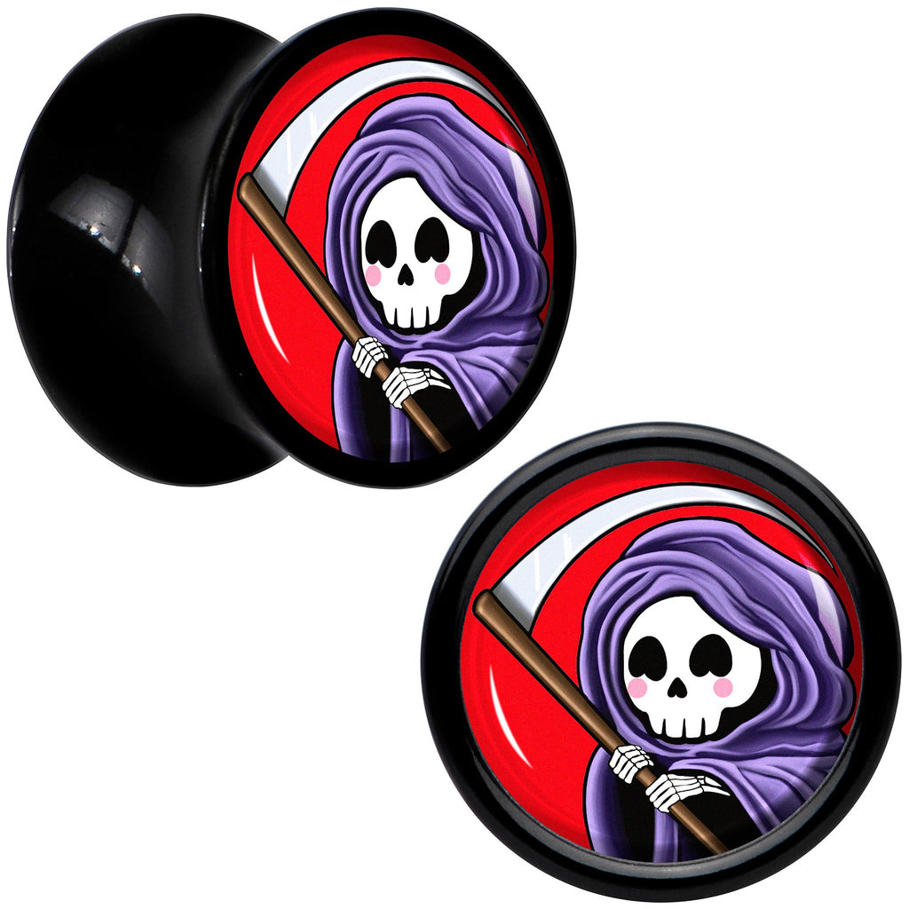 BodyCandy Black Acrylic Grim Reaper Double Flare Plug Set by Onyx O — feature highlight
