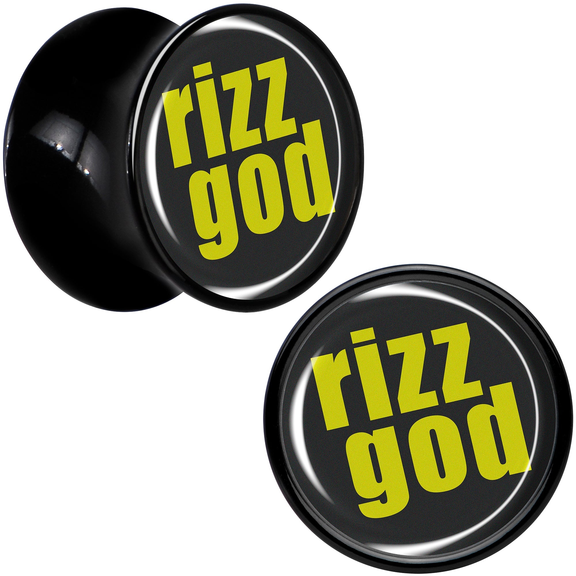 BodyCandy RIZZ GOD Black Acrylic Saddle Plug Set by Onyx O — detail close-up
