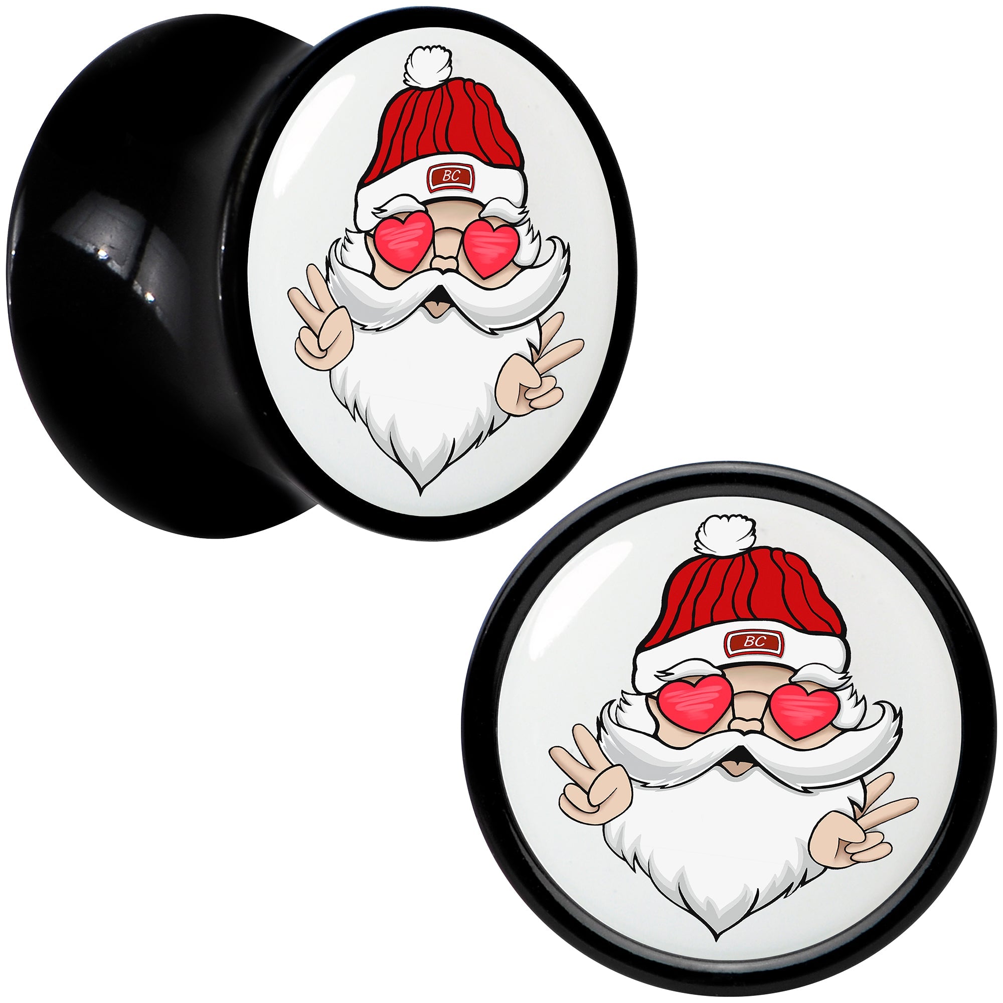 BodyCandy Black Acrylic Christmas Peace Love Santa Double Flare Plug Set by Onyx O — alternative angle