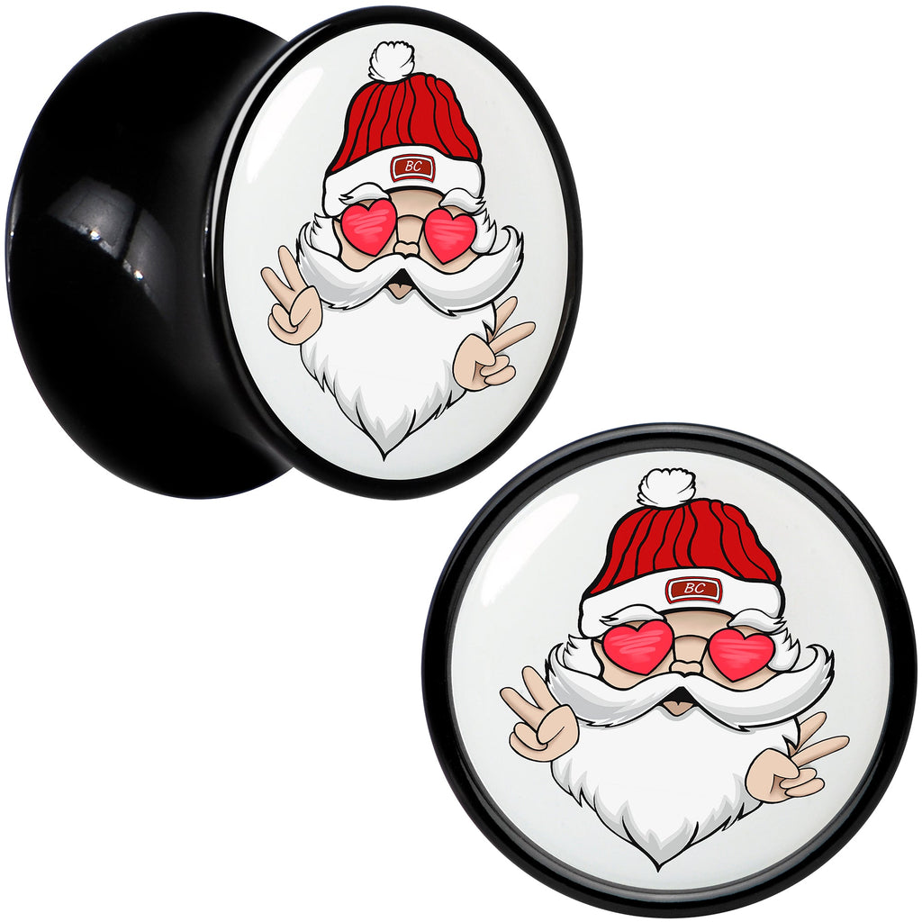 BodyCandy Black Acrylic Christmas Peace Love Santa Double Flare Plug Set by Onyx O — in-use photo