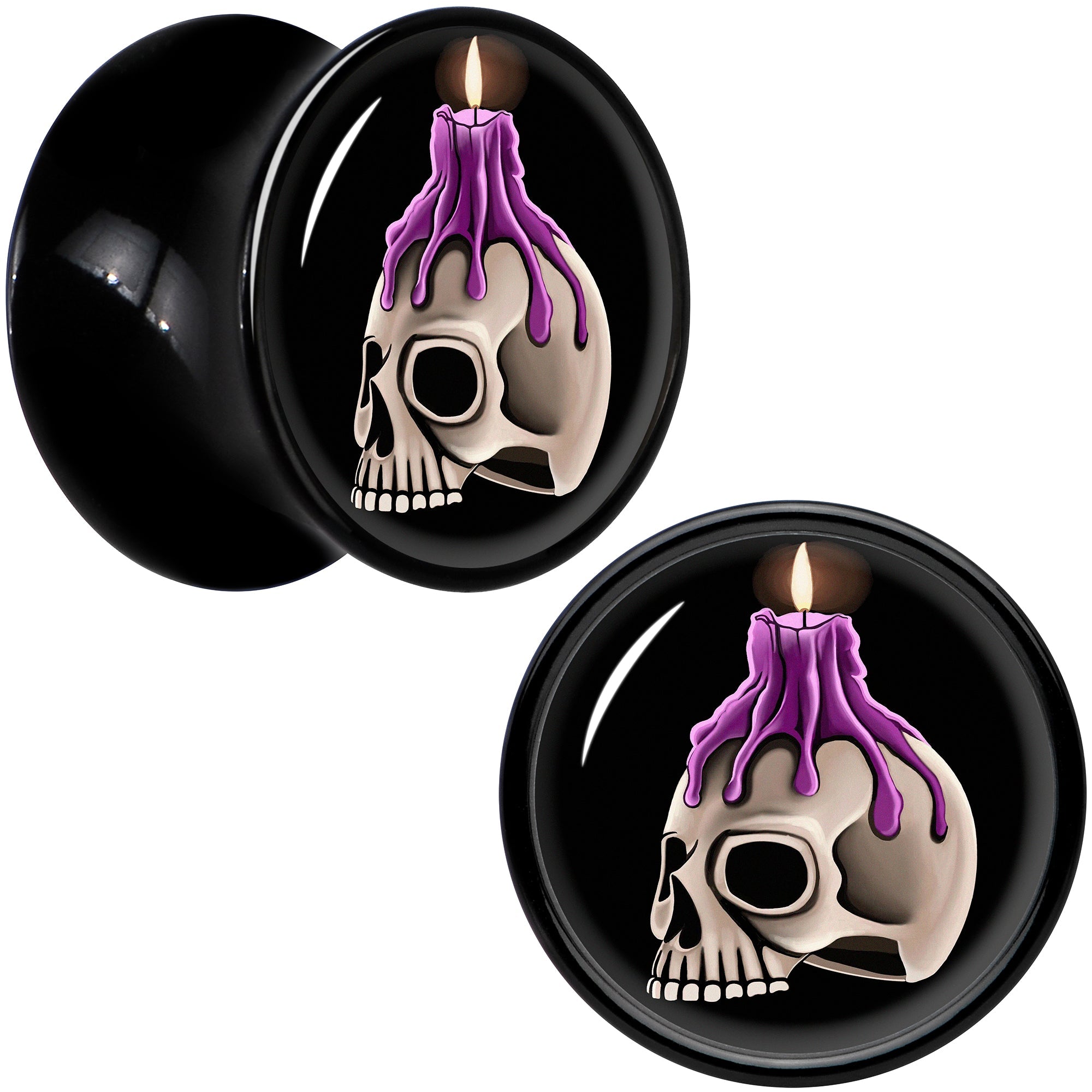 BodyCandy Black Acrylic Burning Skull Candle Double Flare Plug Set by Onyx O — in-use photo