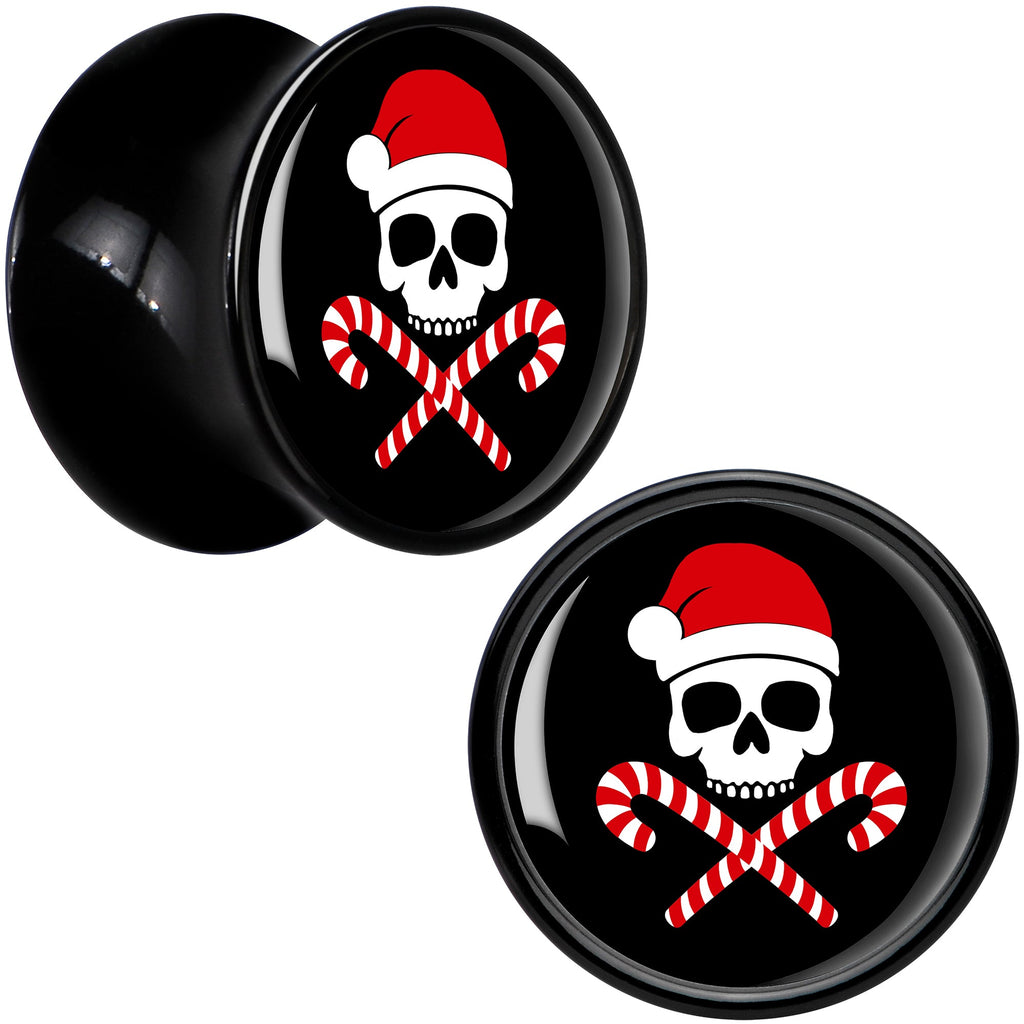 BodyCandy Santa Pirate Candy Cane Skull Black Acrylic Saddle Plug Set by Onyx O — back view