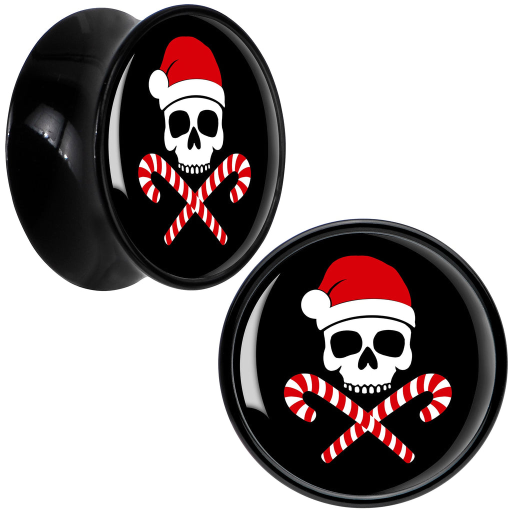 BodyCandy Santa Pirate Candy Cane Skull Black Acrylic Saddle Plug Set by Onyx O — size reference