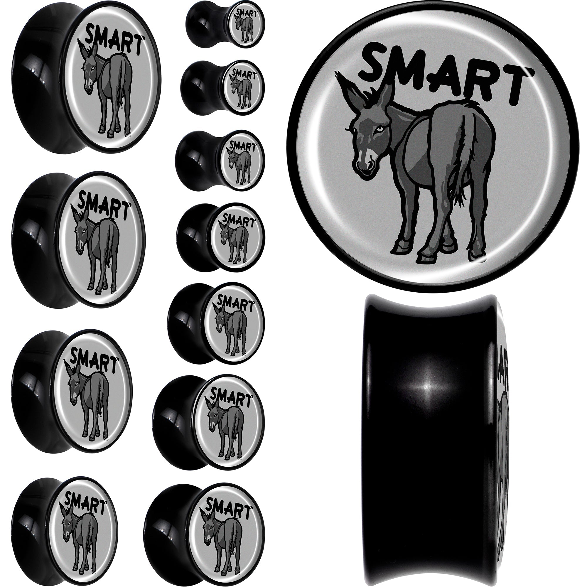 BodyCandy Donkey Smart Ass Black Acrylic Saddle Plug Set by Onyx O — main product shot