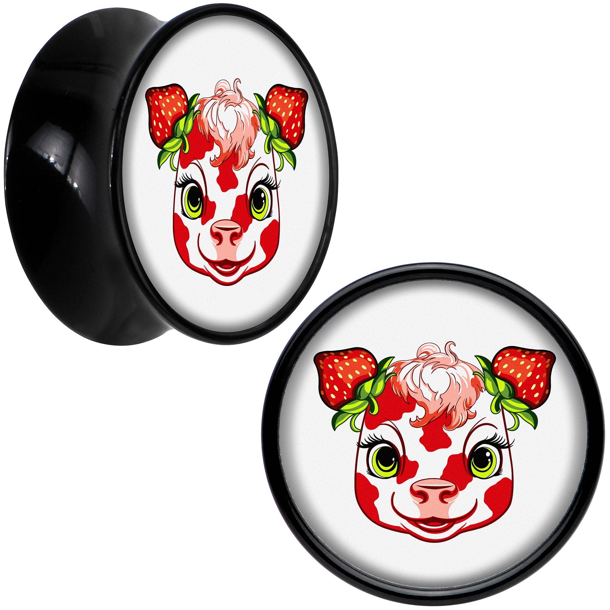 BodyCandy Stawberry Cow Black Acrylic Saddle Plug Set 8mm to 20mm by Onyx O — packaging