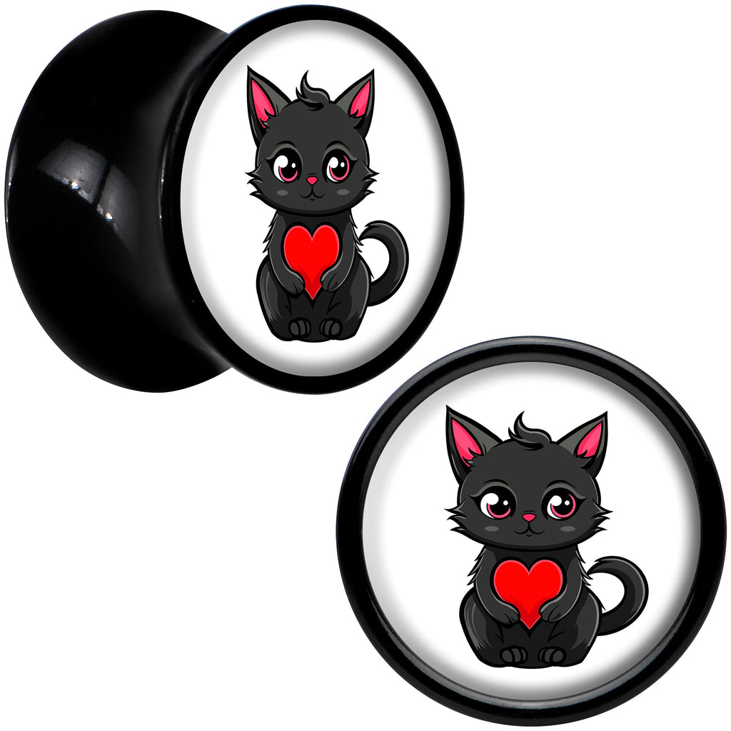 BodyCandy Valentine Cat Black Acrylic Saddle Plug Set by Onyx O — detail close-up
