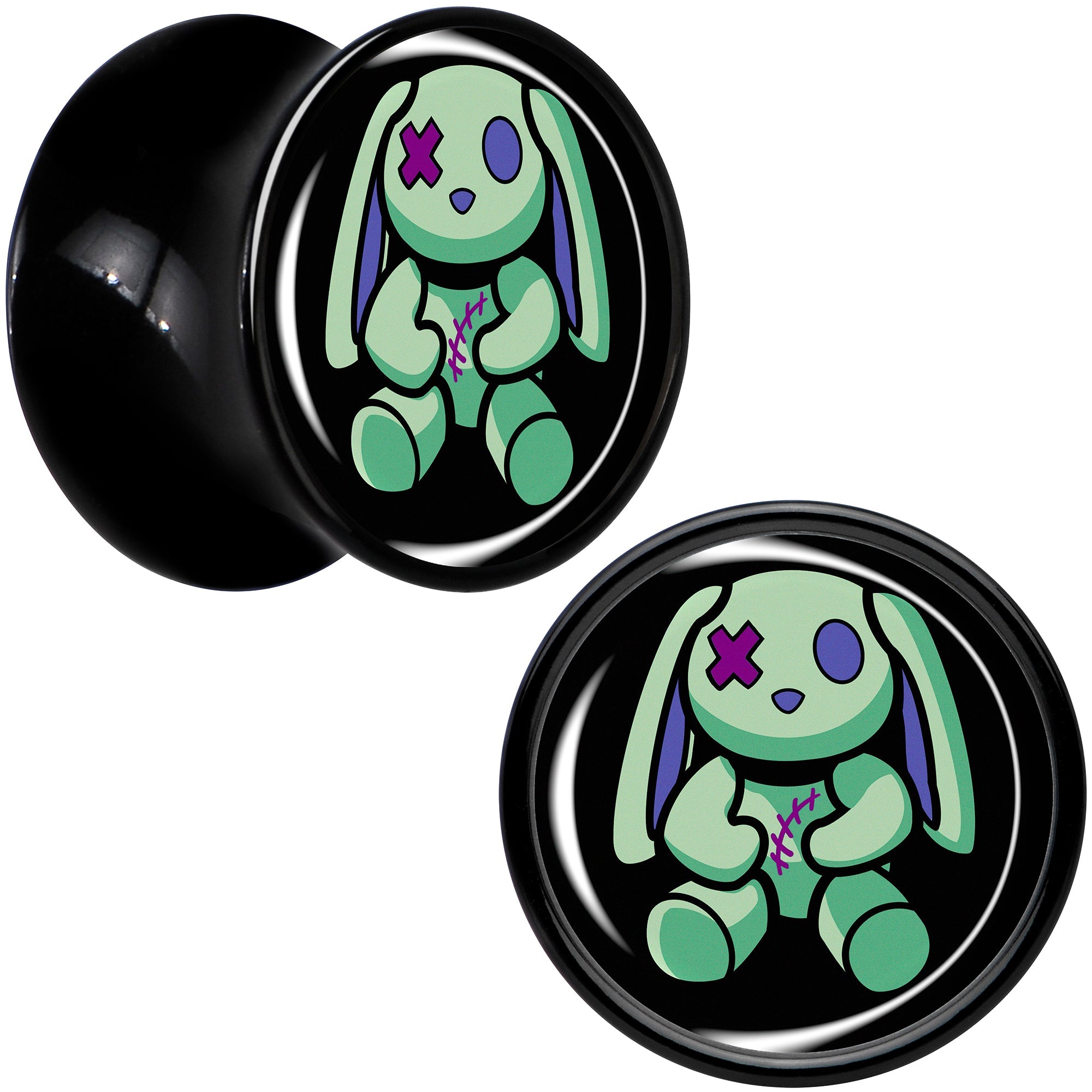 BodyCandy Zombie Bunny Black Acrylic Saddle Plug Set by Onyx O — in-use photo
